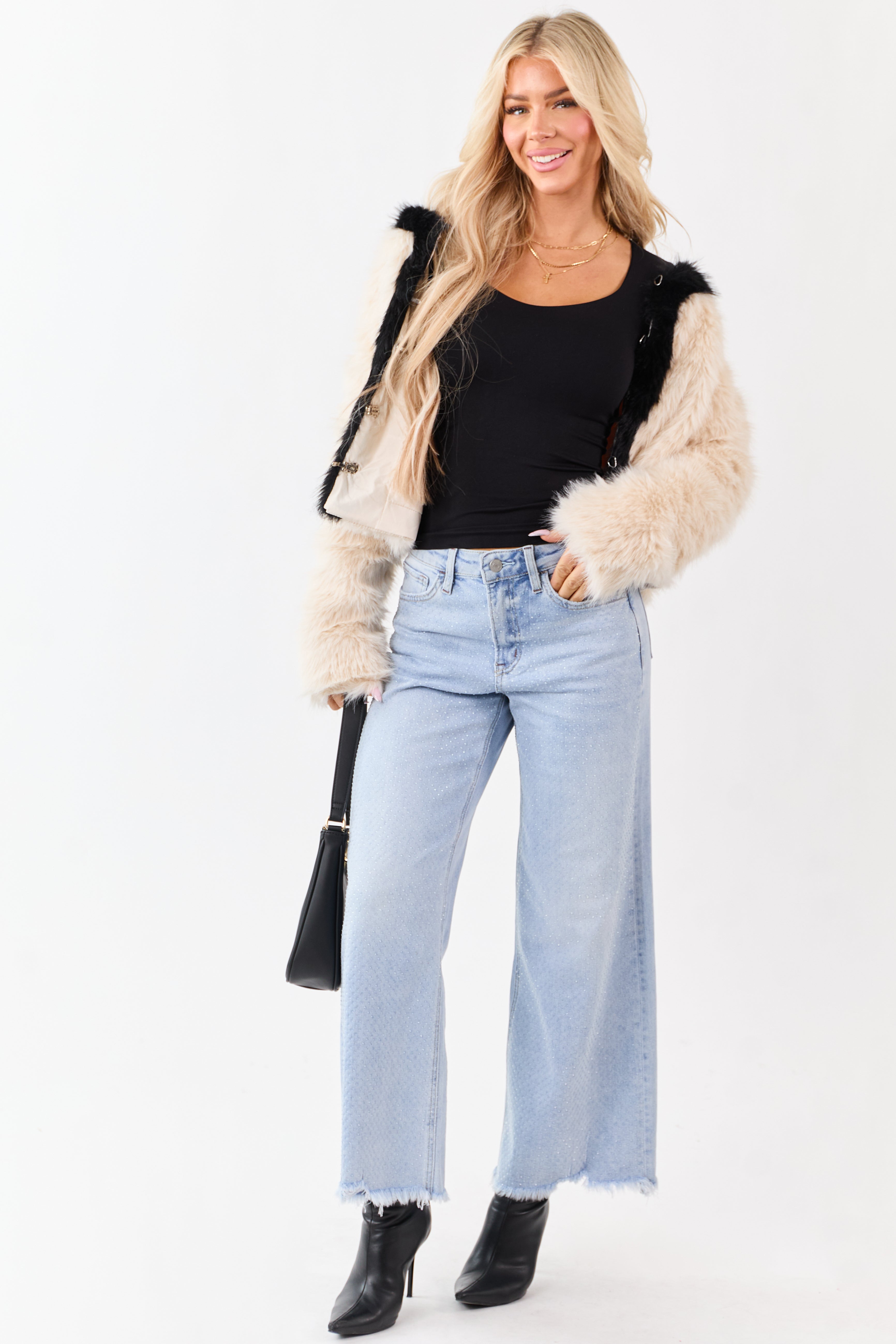 Vervet Light Wash Rhinestone Wide Leg Stretch Jeans