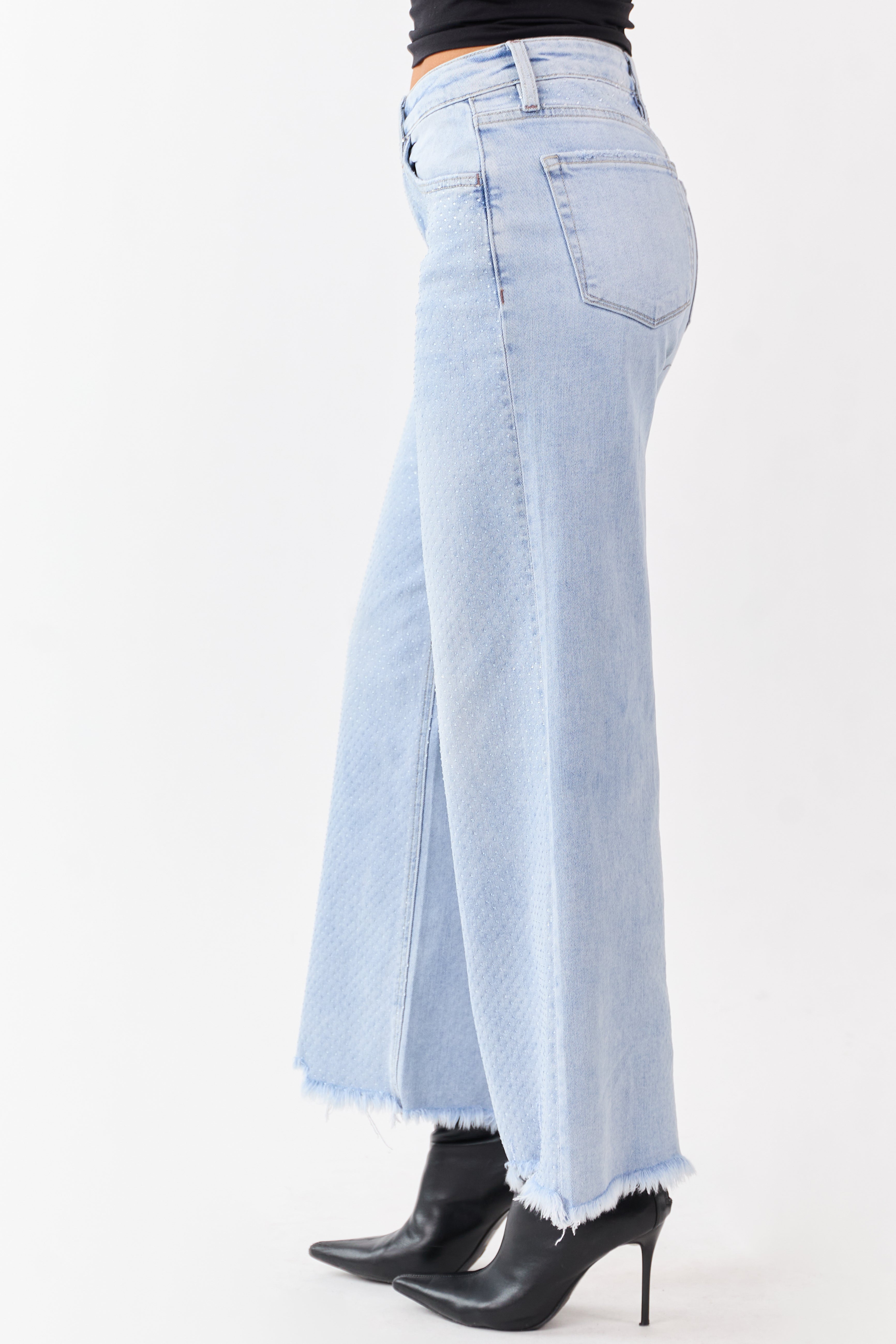 Vervet Light Wash Rhinestone Wide Leg Stretch Jeans