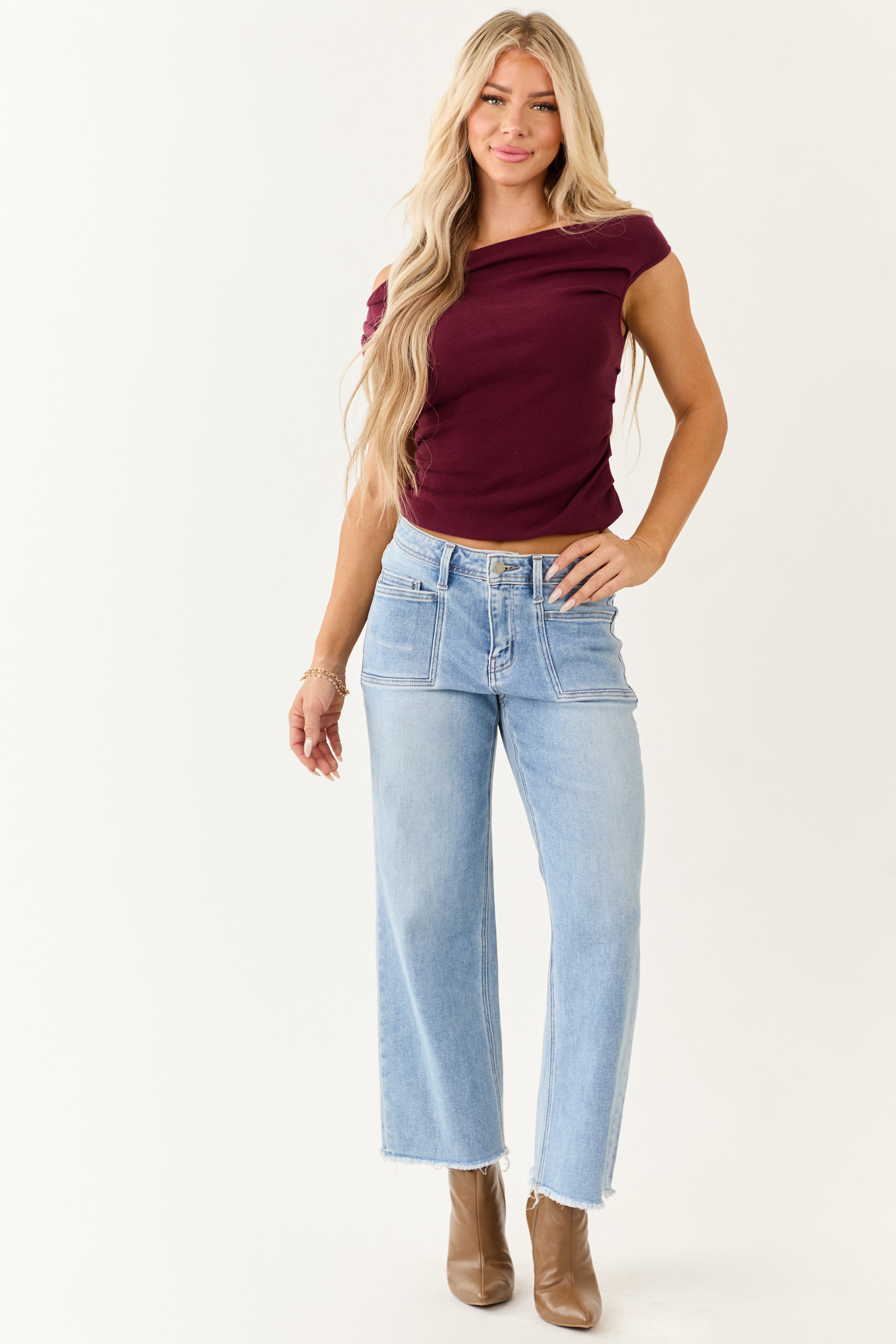 Vervet Light Wash Slim Wide Stretchy Crop Jeans