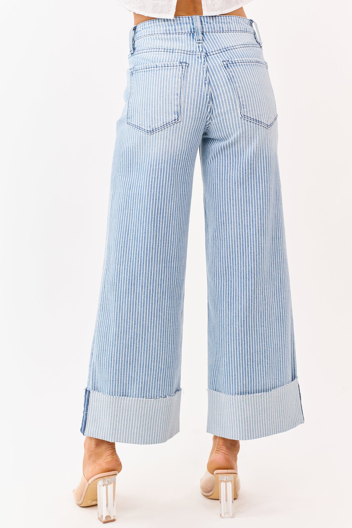 Vervet Light Wash Striped Cuffed Wide Stretch Jeans