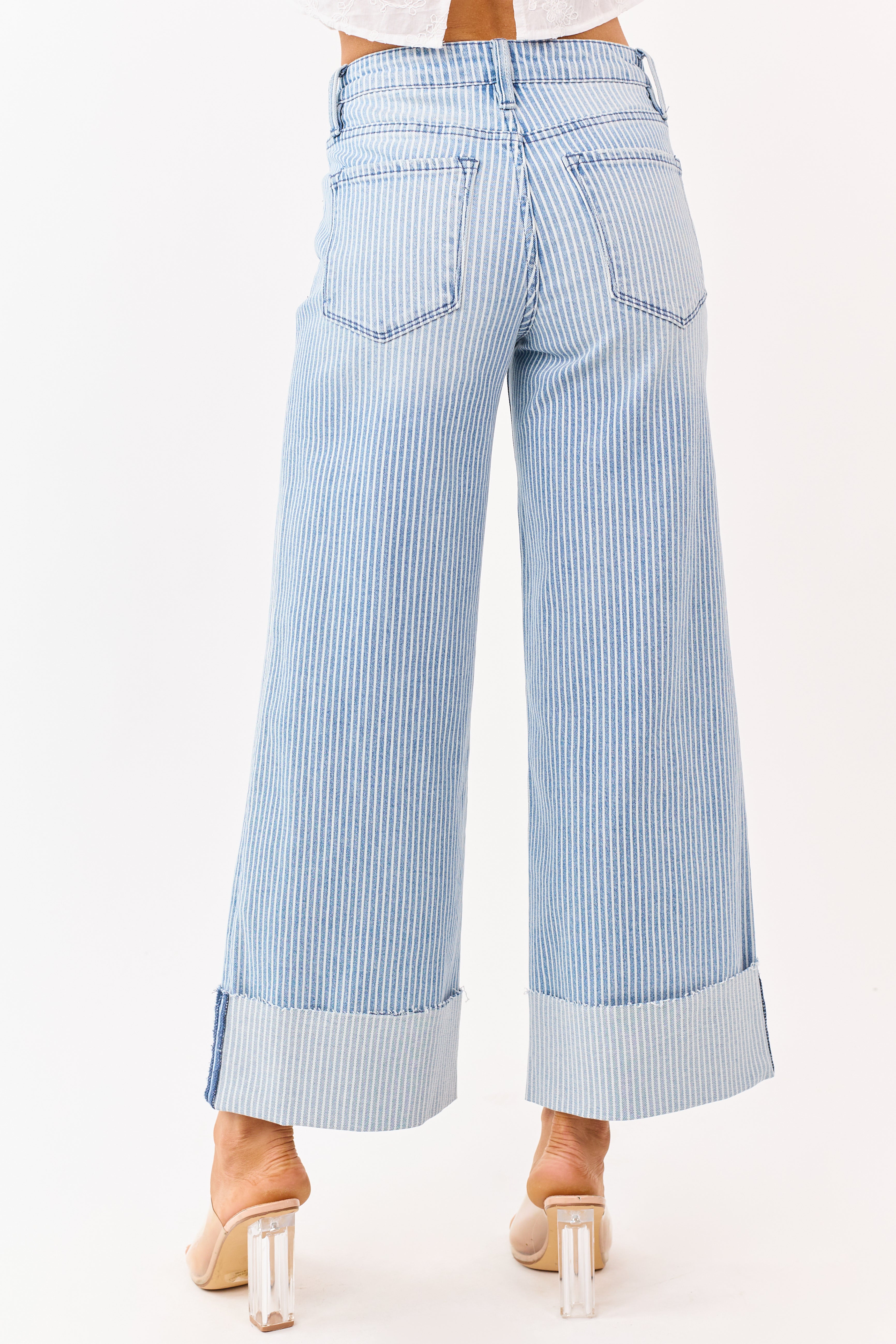 Vervet Light Wash Striped Cuffed Wide Stretch Jeans