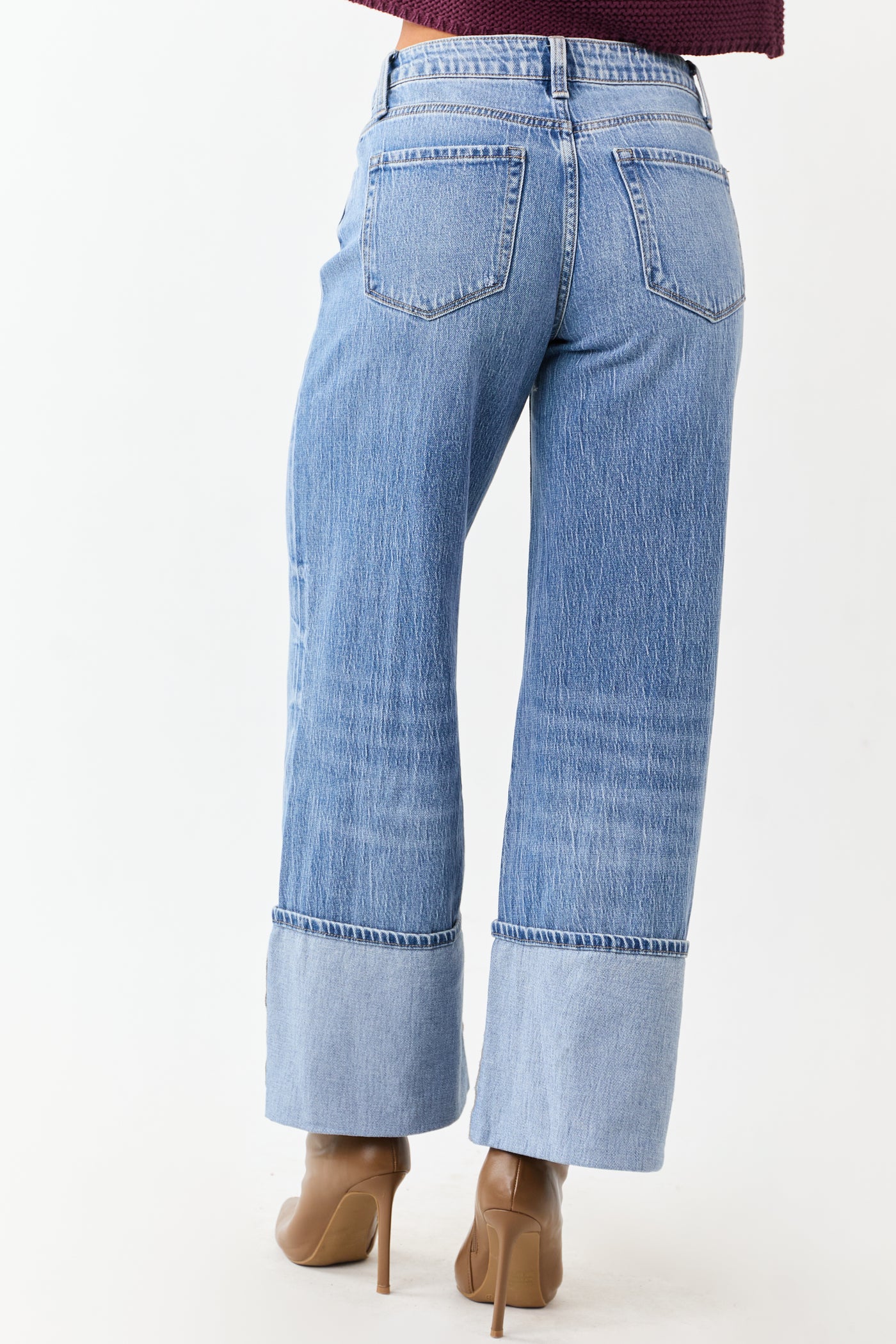 Vervet Medium Wash Cuffed High Rise Wide Leg Jeans