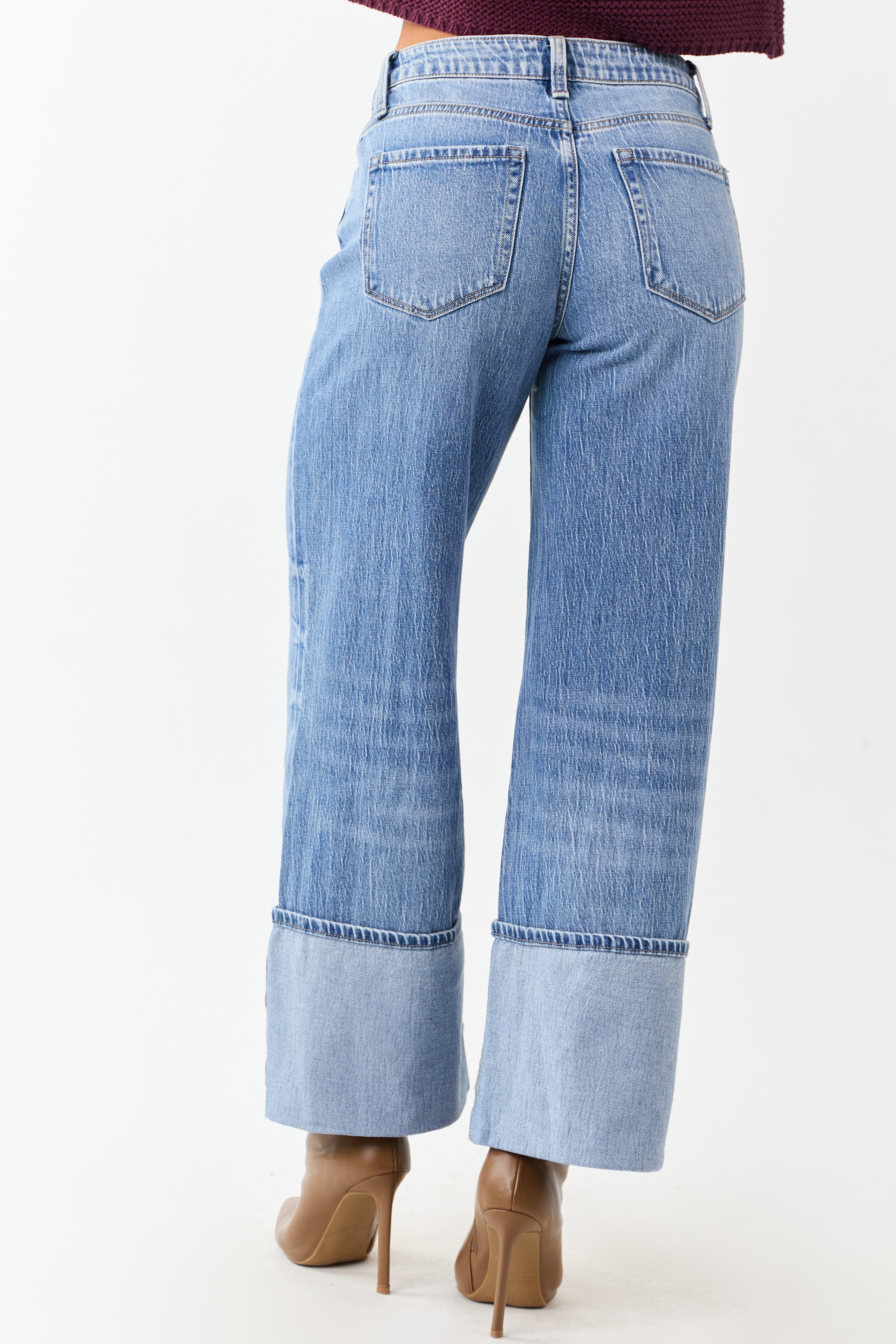 Vervet Medium Wash Cuffed High Rise Wide Leg Jeans