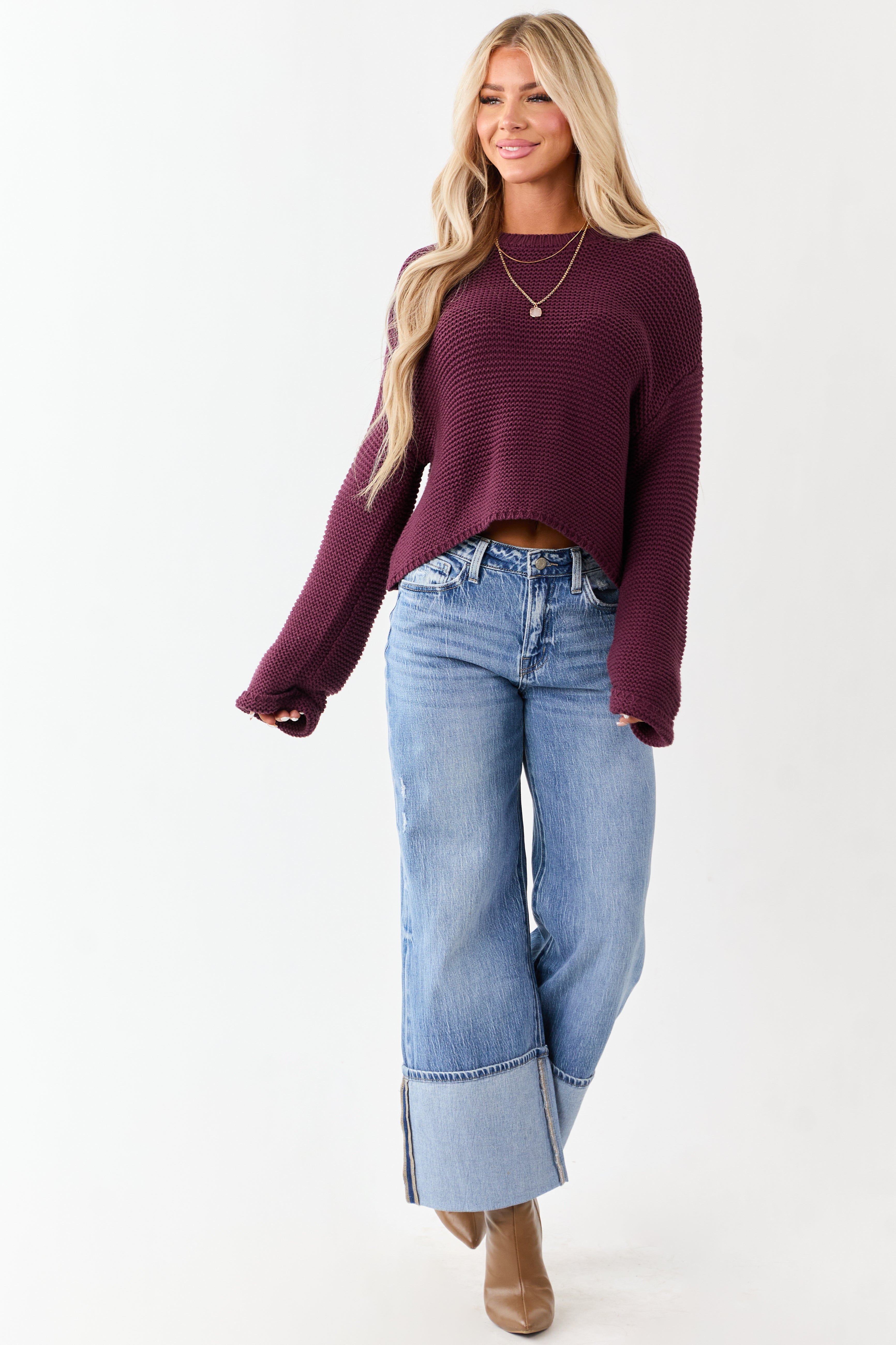 Vervet Medium Wash Cuffed High Rise Wide Leg Jeans