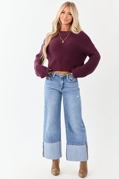 Vervet Medium Wash Cuffed High Rise Wide Leg Jeans