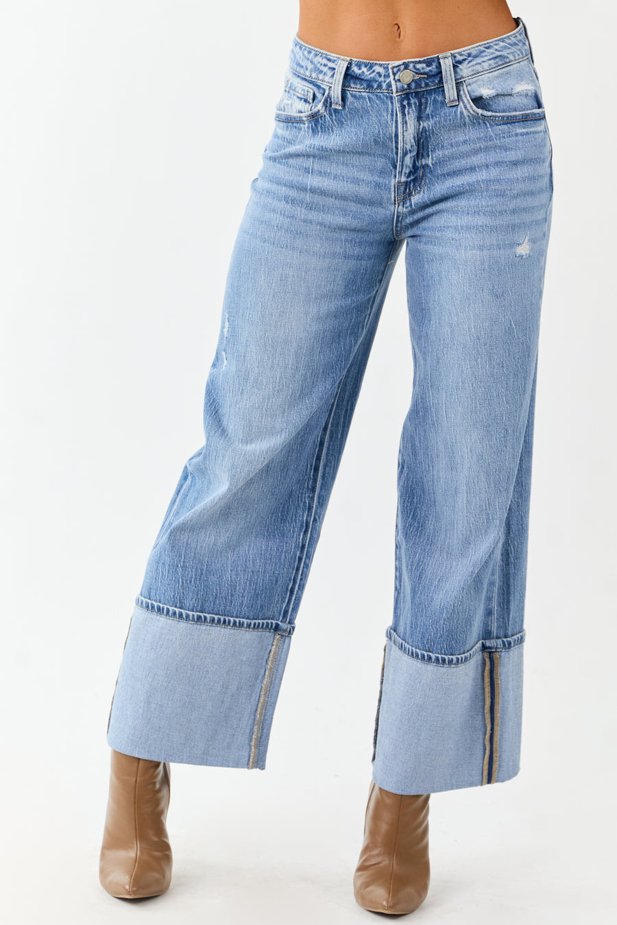 Vervet Medium Wash Cuffed High Rise Wide Leg Jeans