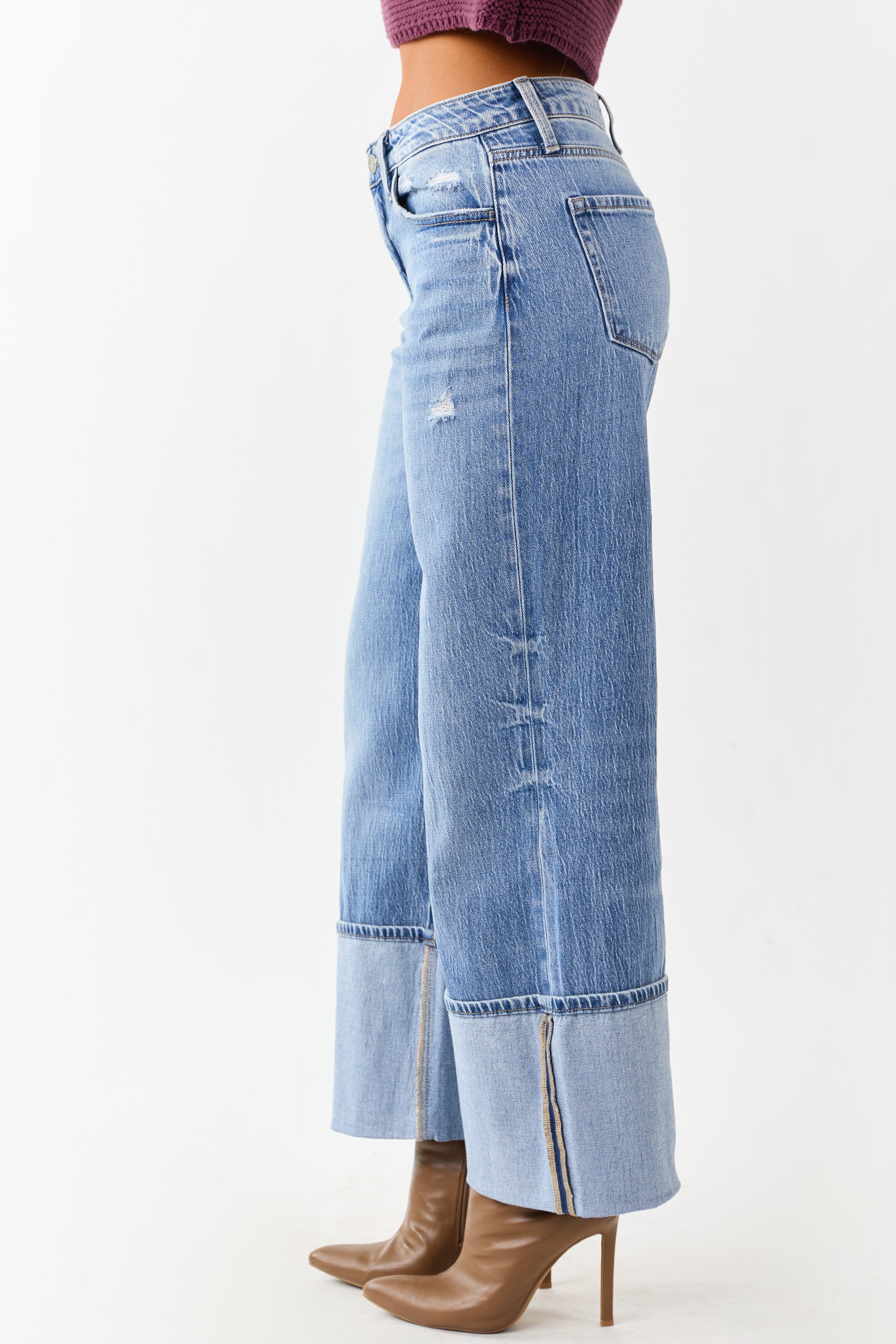 Vervet Medium Wash Cuffed High Rise Wide Leg Jeans