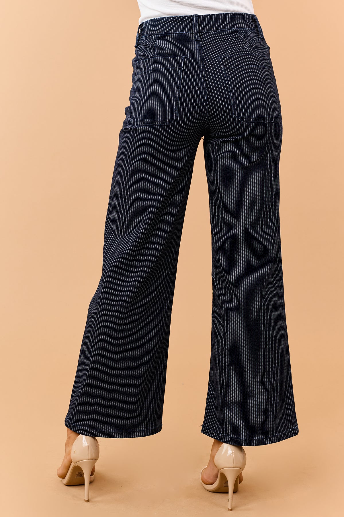 Vervet Navy Pinstripe Stretchy Wide Leg Jeans