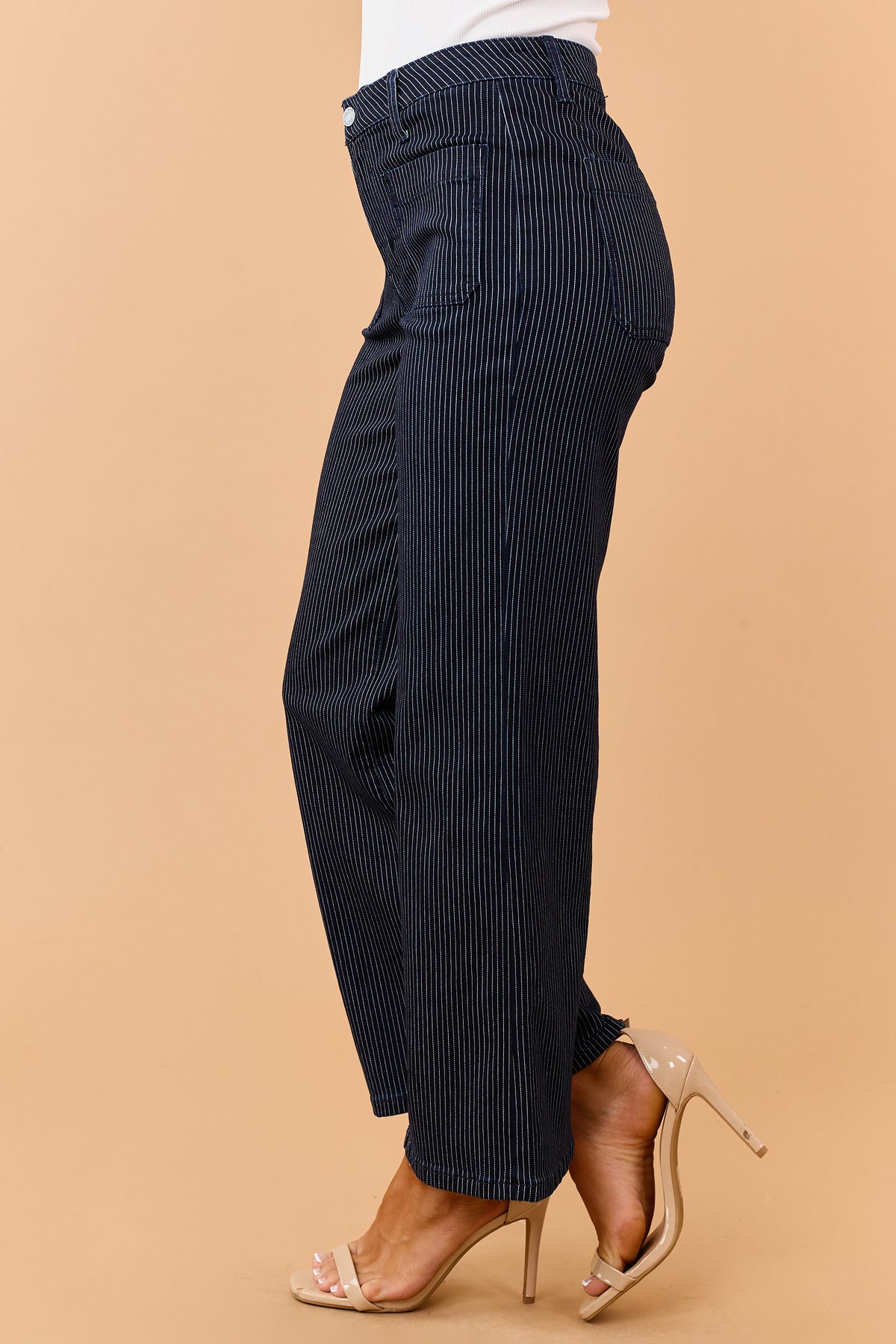 Vervet Navy Pinstripe Stretchy Wide Leg Jeans