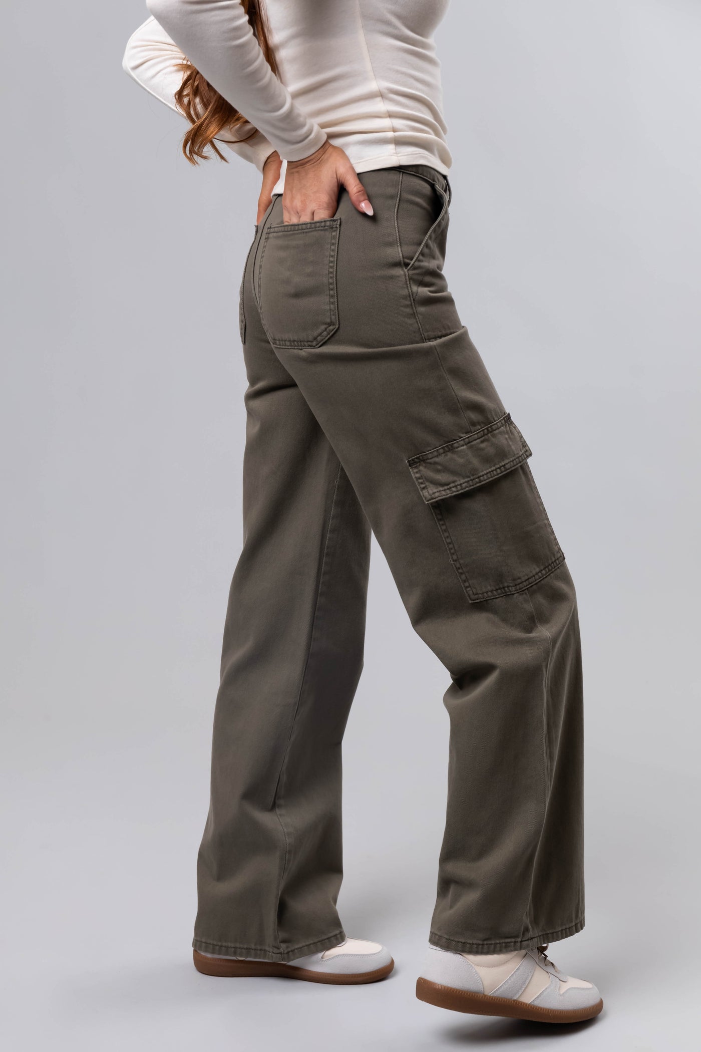 Vervet Olive High Rise Cargo Wide Leg Jeans