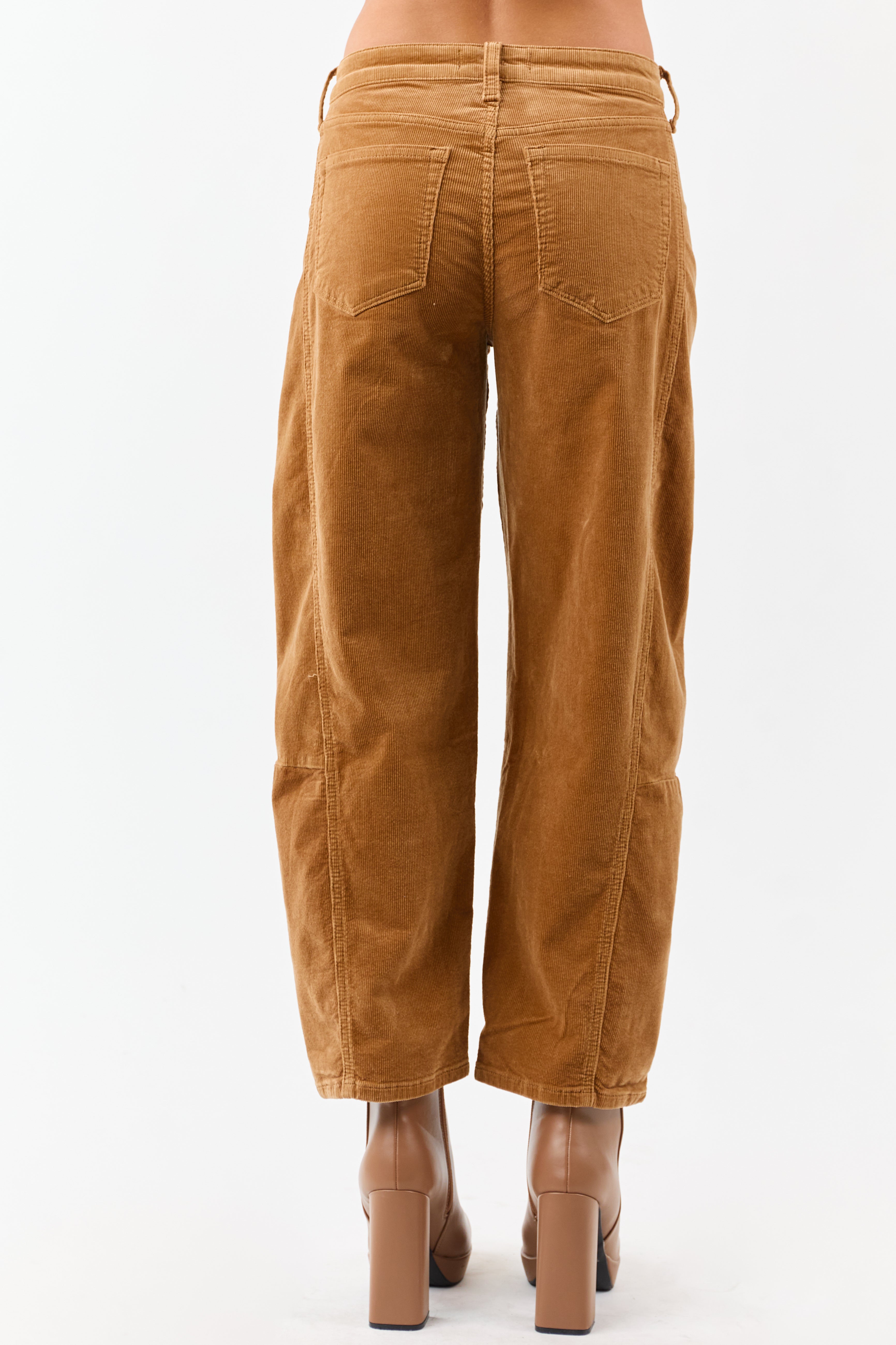 Vervet Peanut Corduroy High Rise Crop Barrel Pants