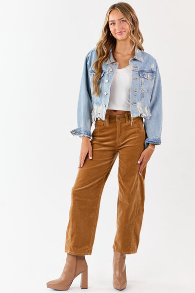Vervet Peanut Corduroy High Rise Crop Barrel Pants