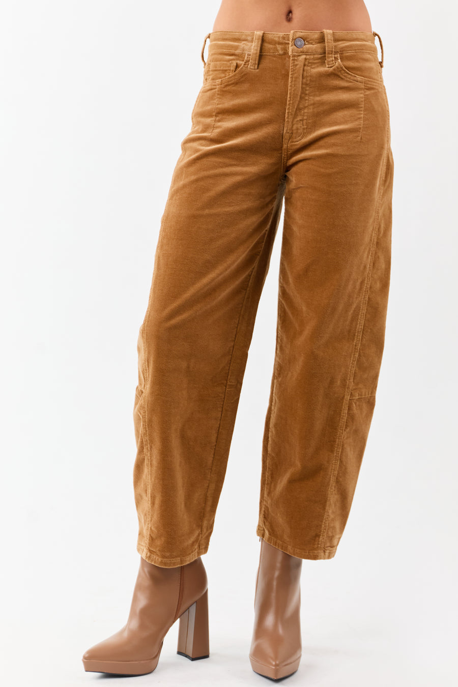 Vervet Peanut Corduroy High Rise Crop Barrel Pants