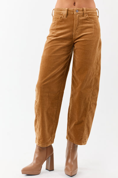 Vervet Peanut Corduroy High Rise Crop Barrel Pants | Lime Lush