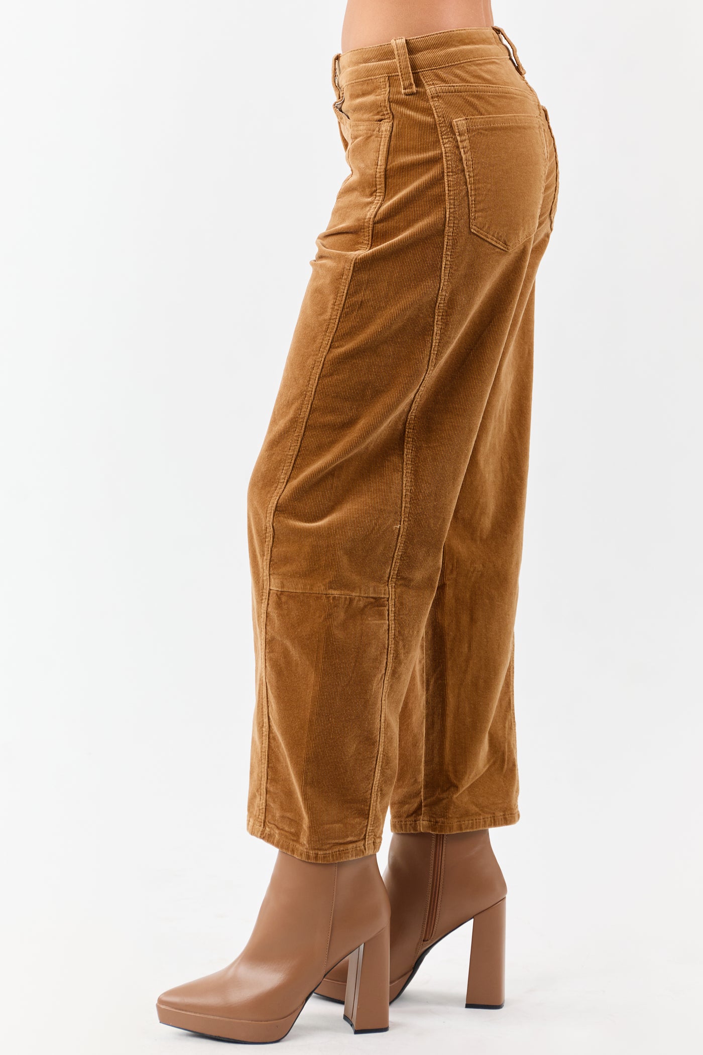 Vervet Peanut Corduroy High Rise Crop Barrel Pants