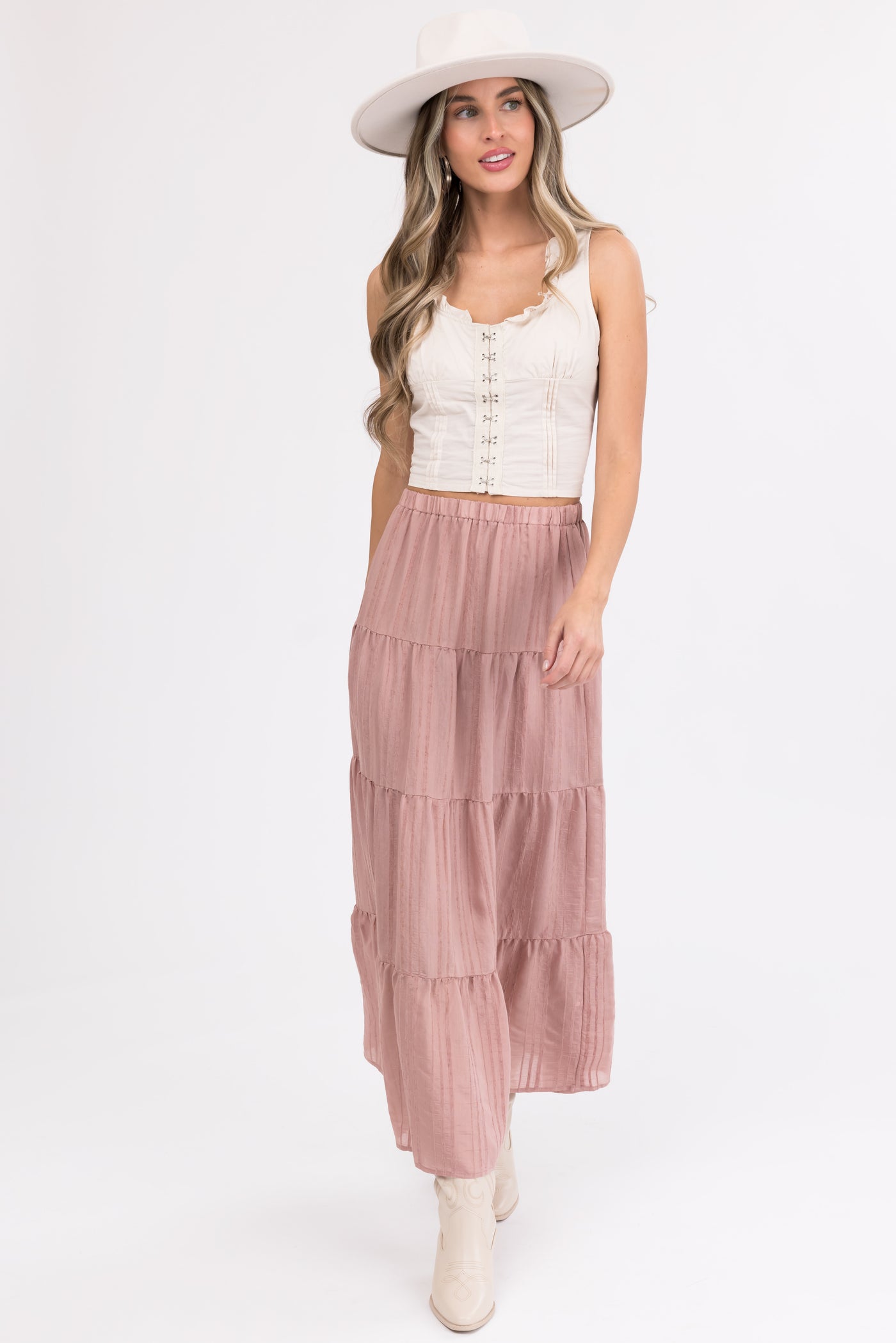 Vintage Rose Textured Tiered Maxi Skirt