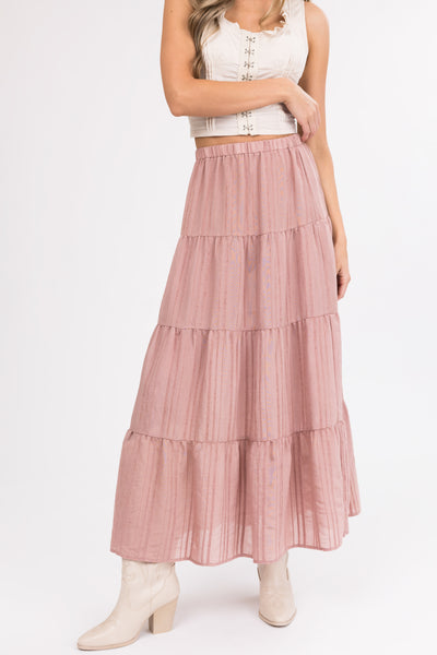Vintage Rose Textured Tiered Maxi Skirt