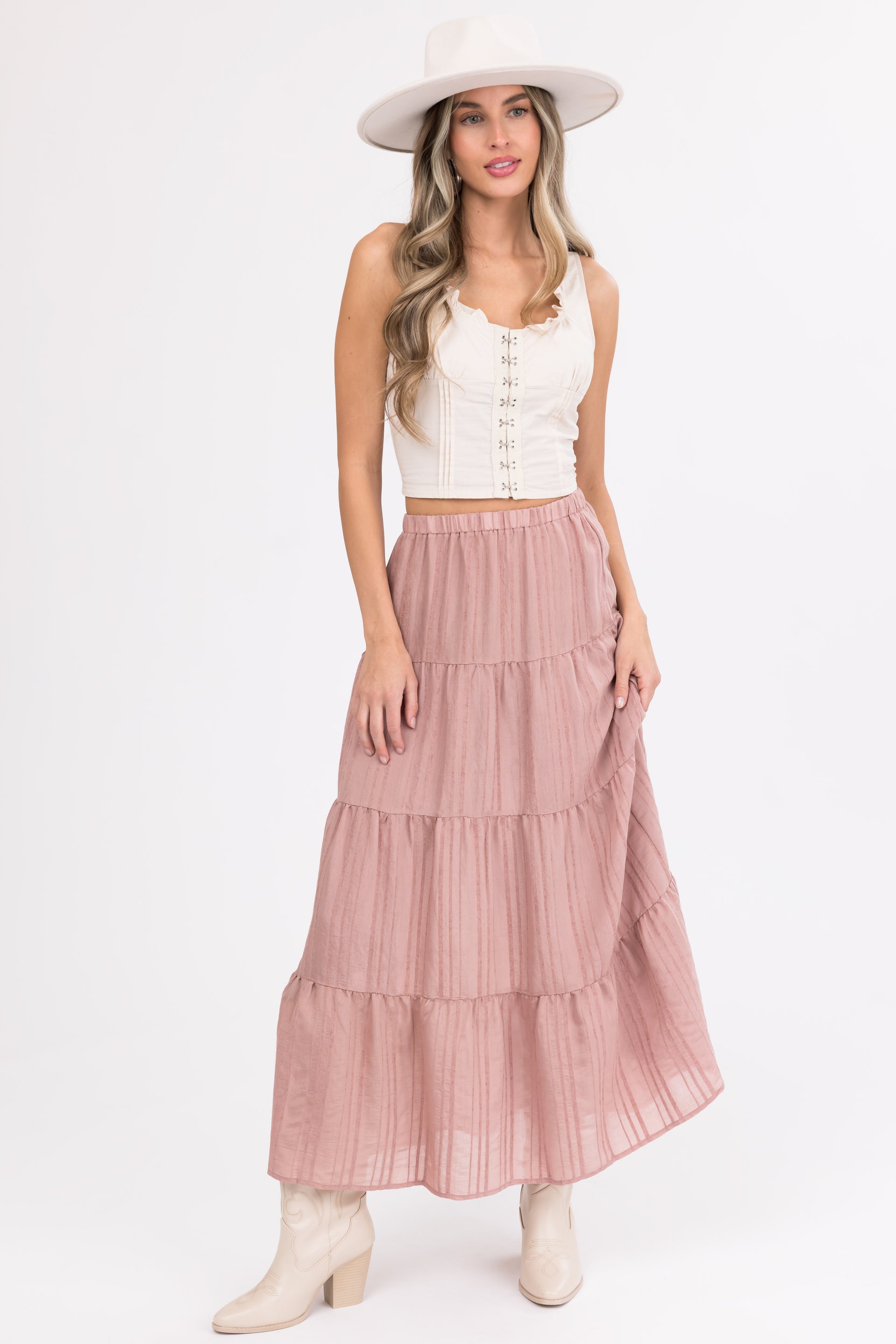 Vintage Rose Textured Tiered Maxi Skirt | Lime Lush Boutique