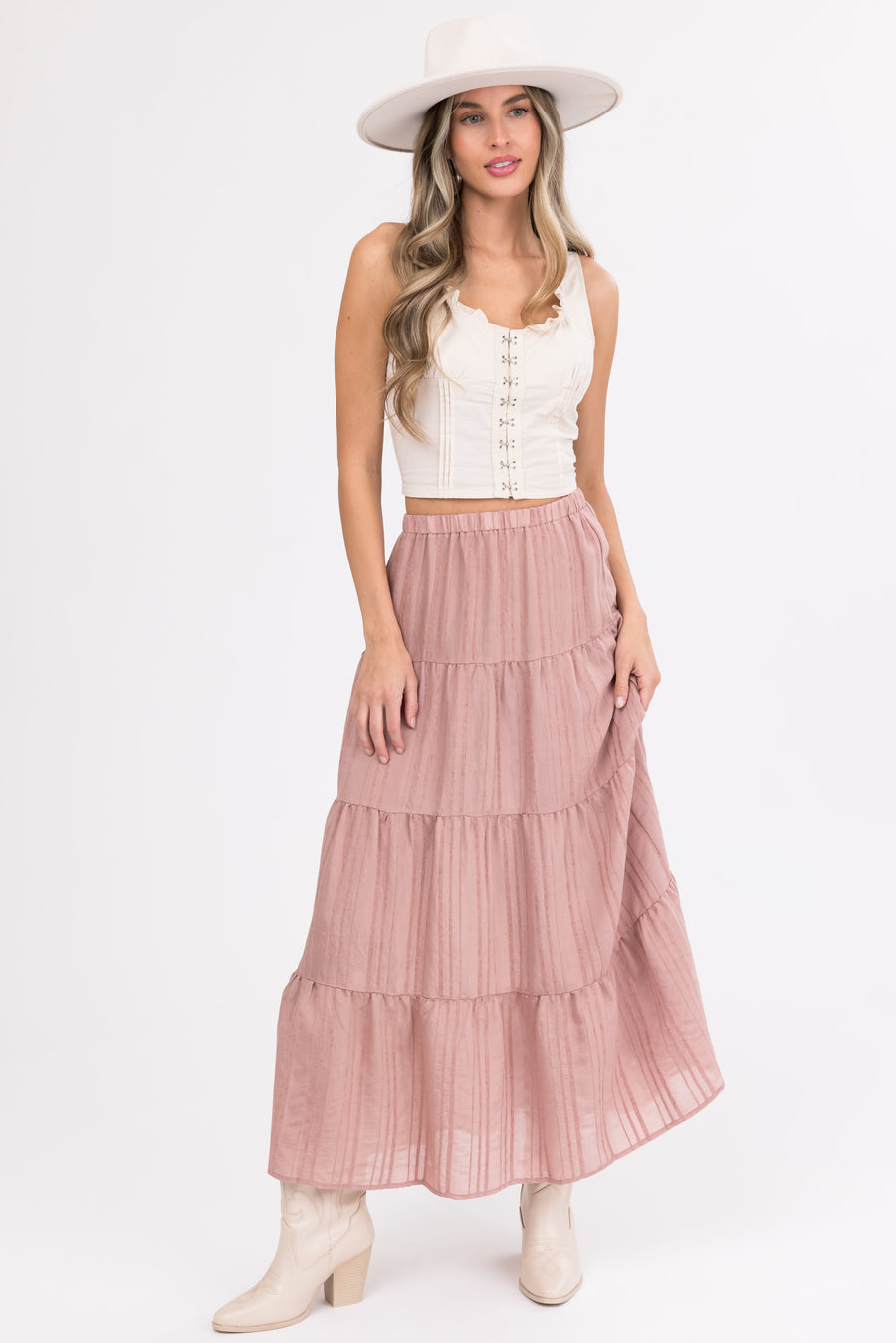 Vintage Rose Textured Tiered Maxi Skirt