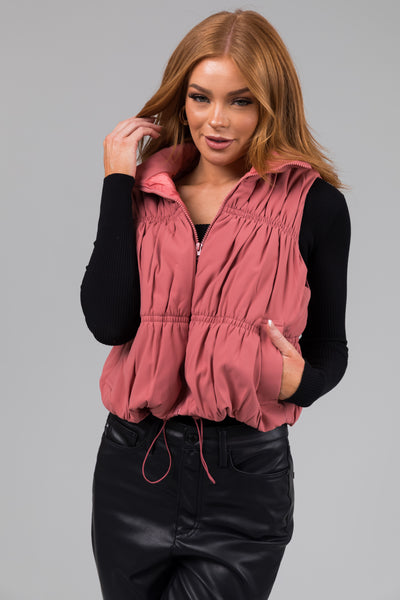 Vintage Rose Zip Up Cinch Detail Puffer Vest