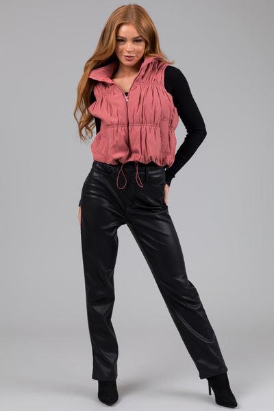 Vintage Rose Zip Up Cinch Detail Puffer Vest
