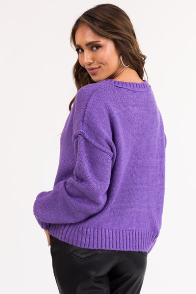 Violet V Neck Drop Shoulder Sweater