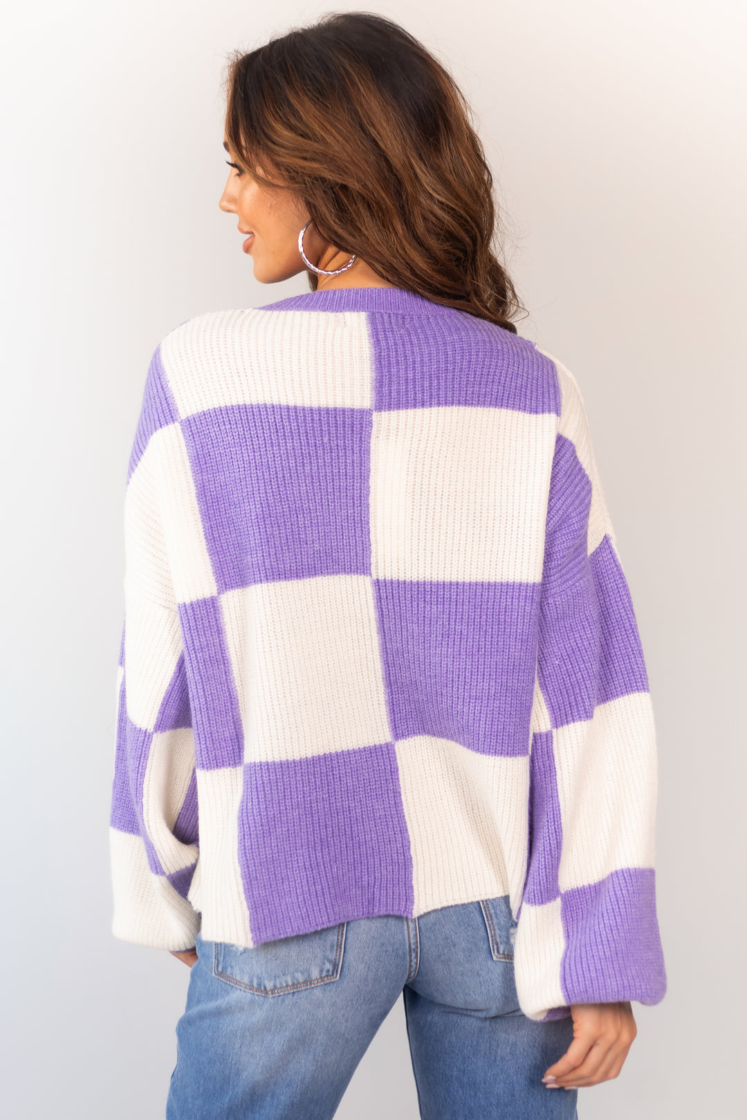 Louis Vuitton Purple And Beige Checkerboard Sweater - Tagotee