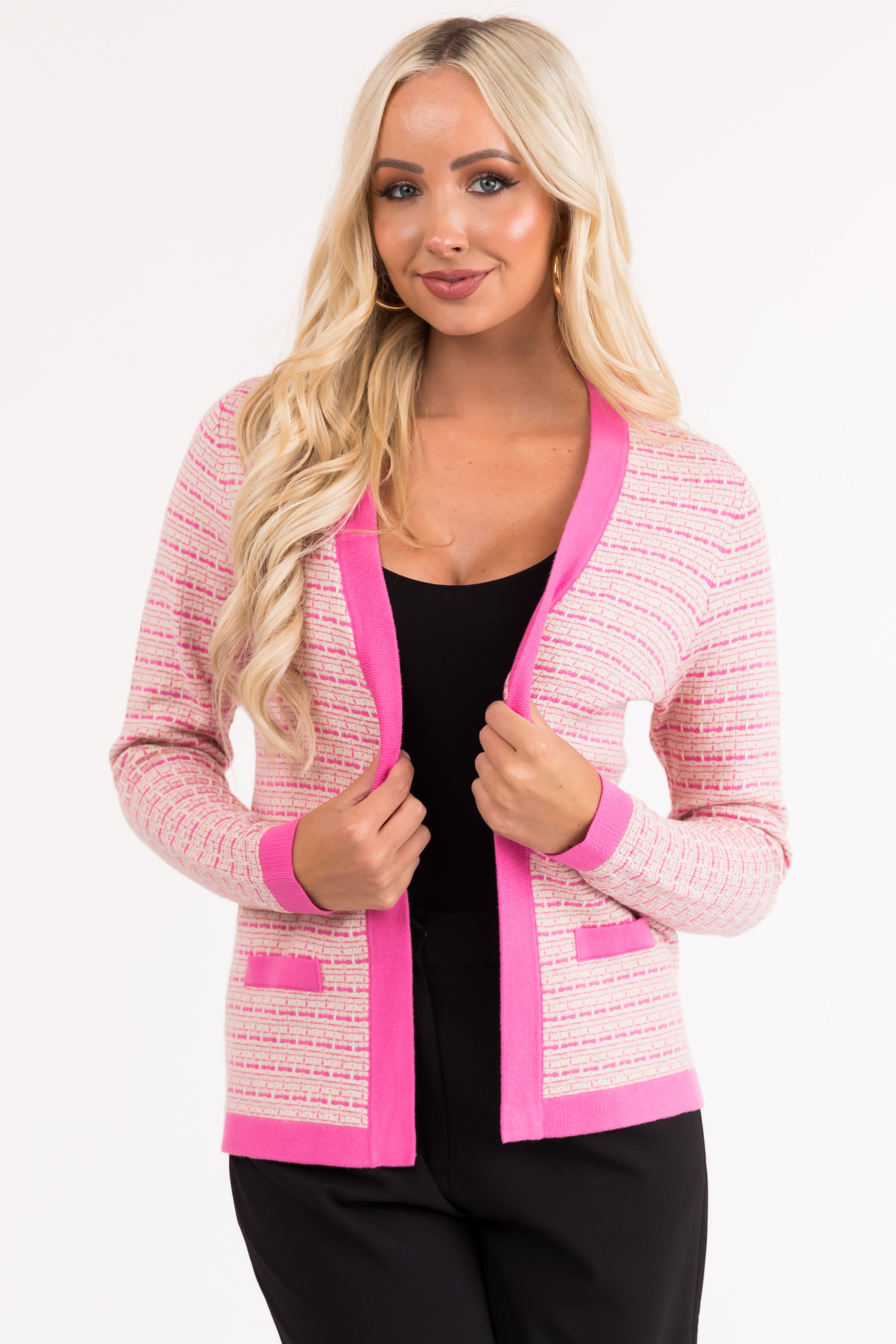 bubblegum pink cardigan