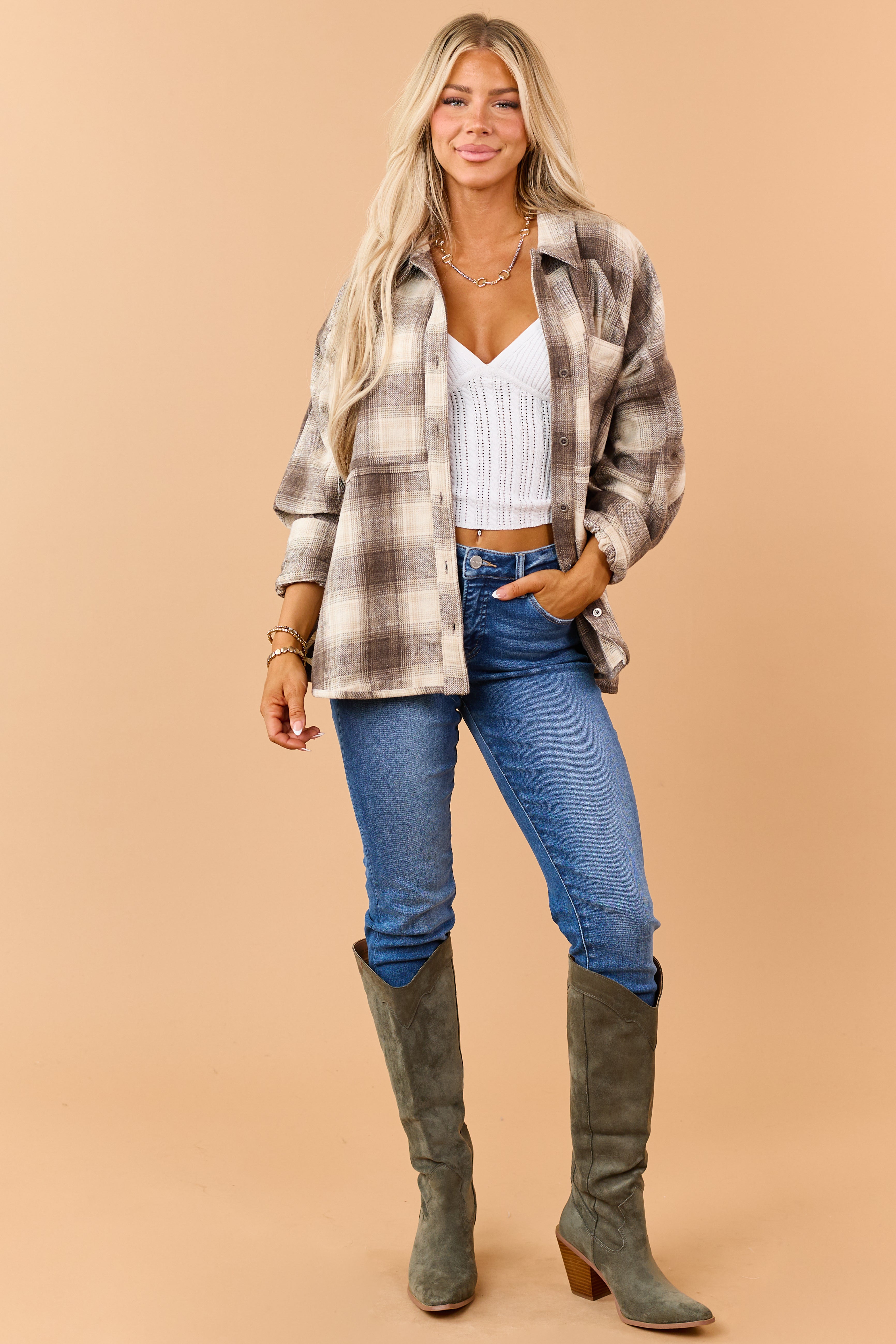 Walnut Brown Plaid Button Down Flannel Shirt
