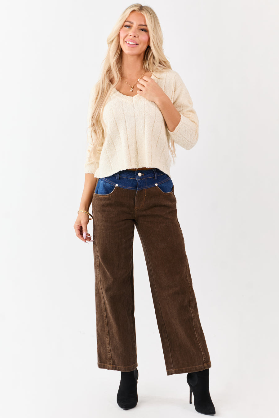 Walnut Contrast Dark Wash Relaxed Straight Jeans