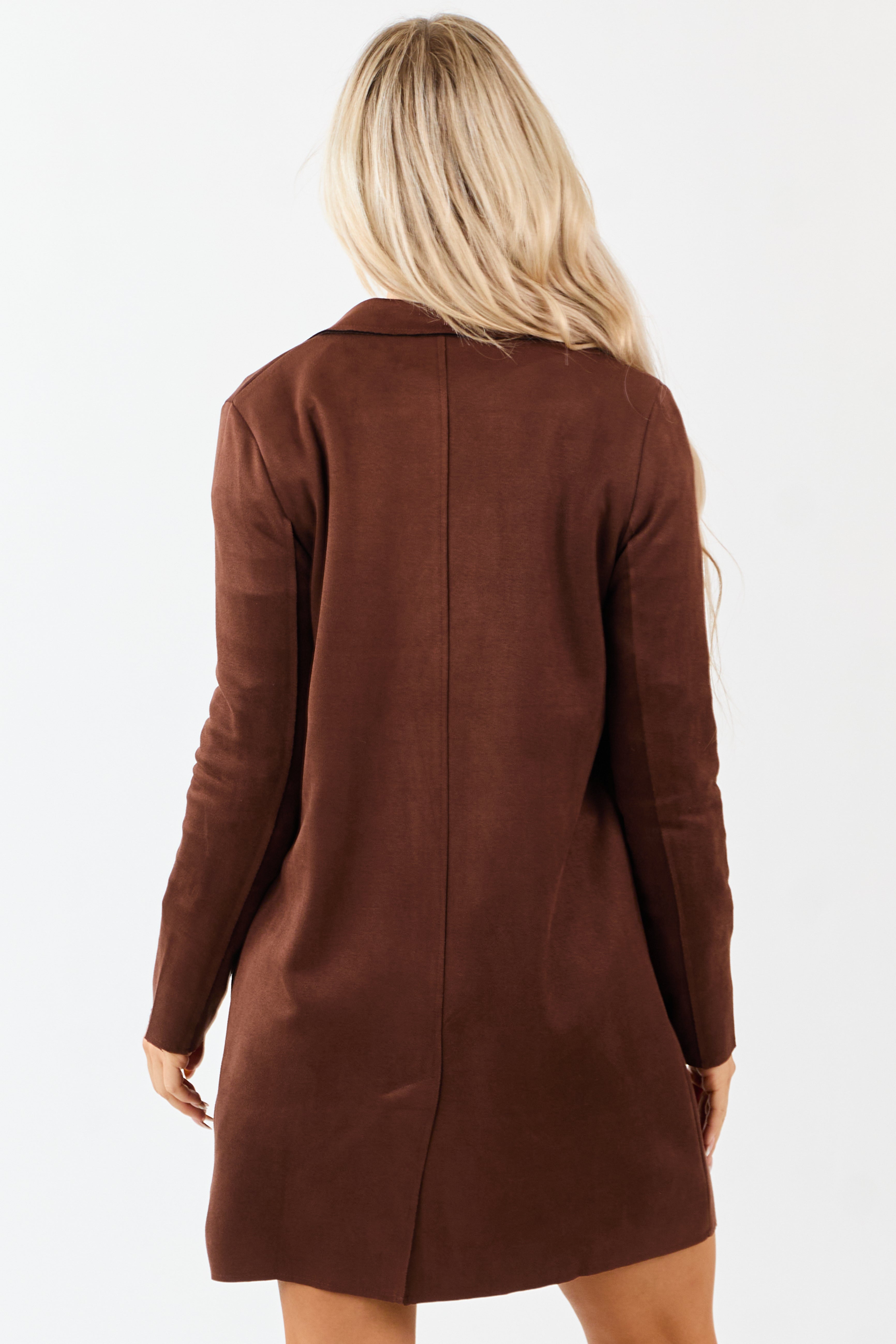 Walnut Faux Suede Open Front Jacket