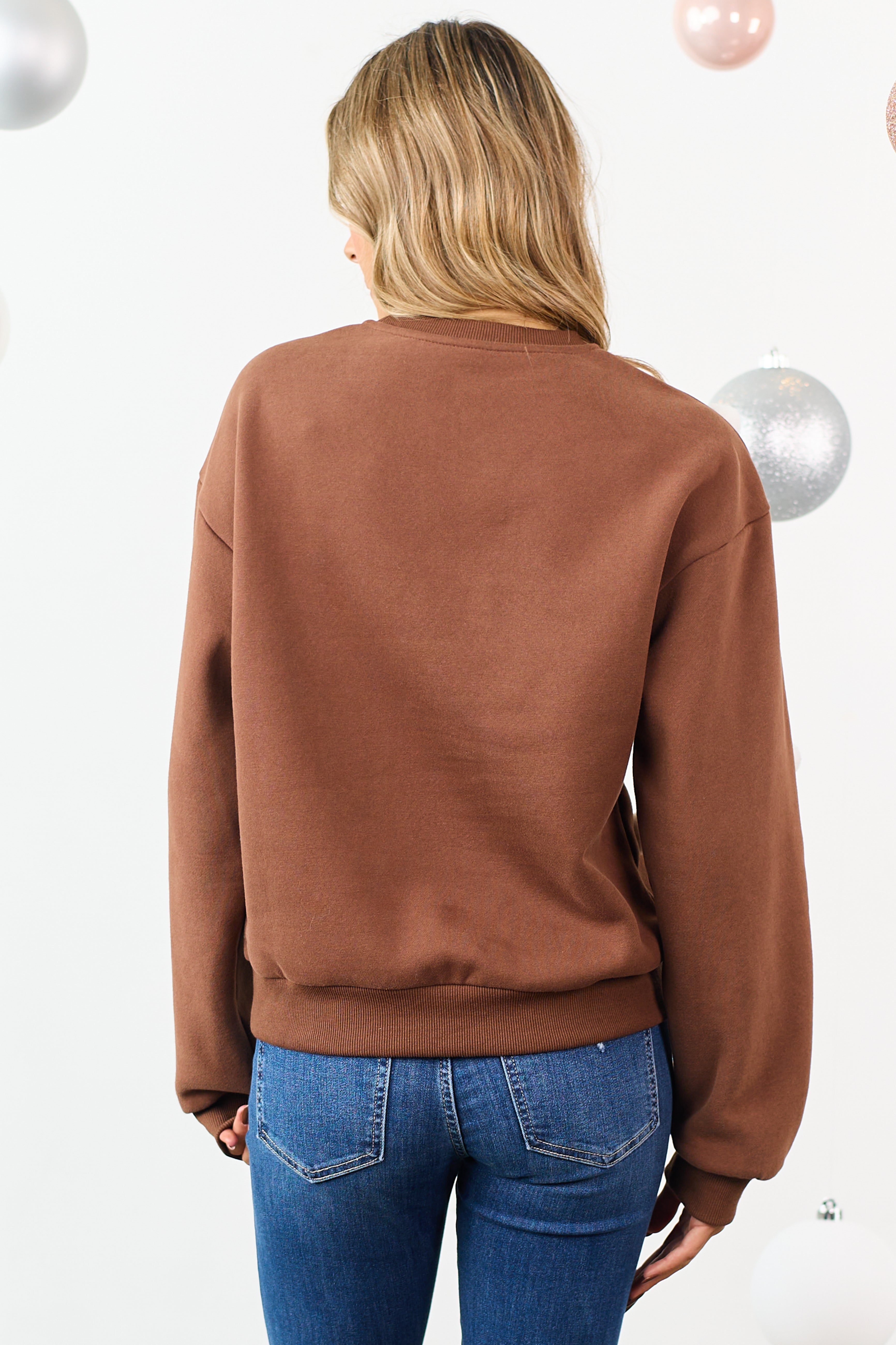 Walnut 'Hot Cocoa, Please' Pom Pom Sweatshirt