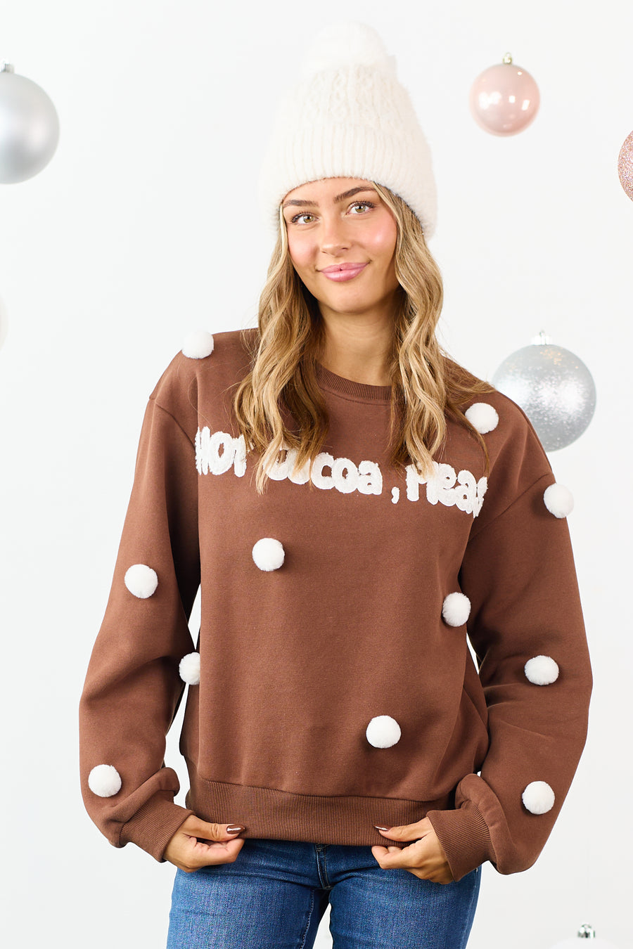 Walnut 'Hot Cocoa, Please' Pom Pom Sweatshirt