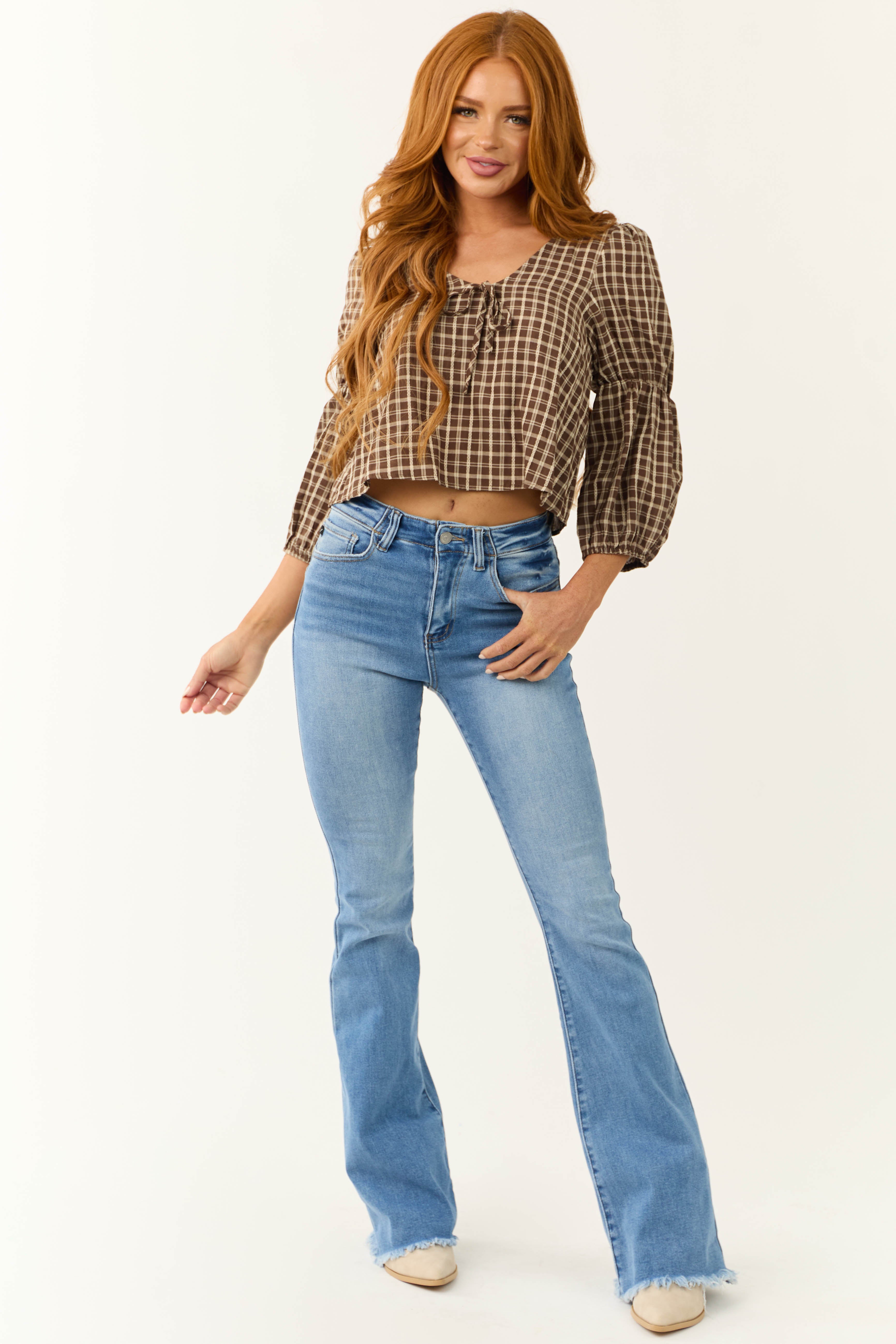 新品 sweet check top Love Like That Latte Brown Checkered Crop Sweater – Shop the Mint