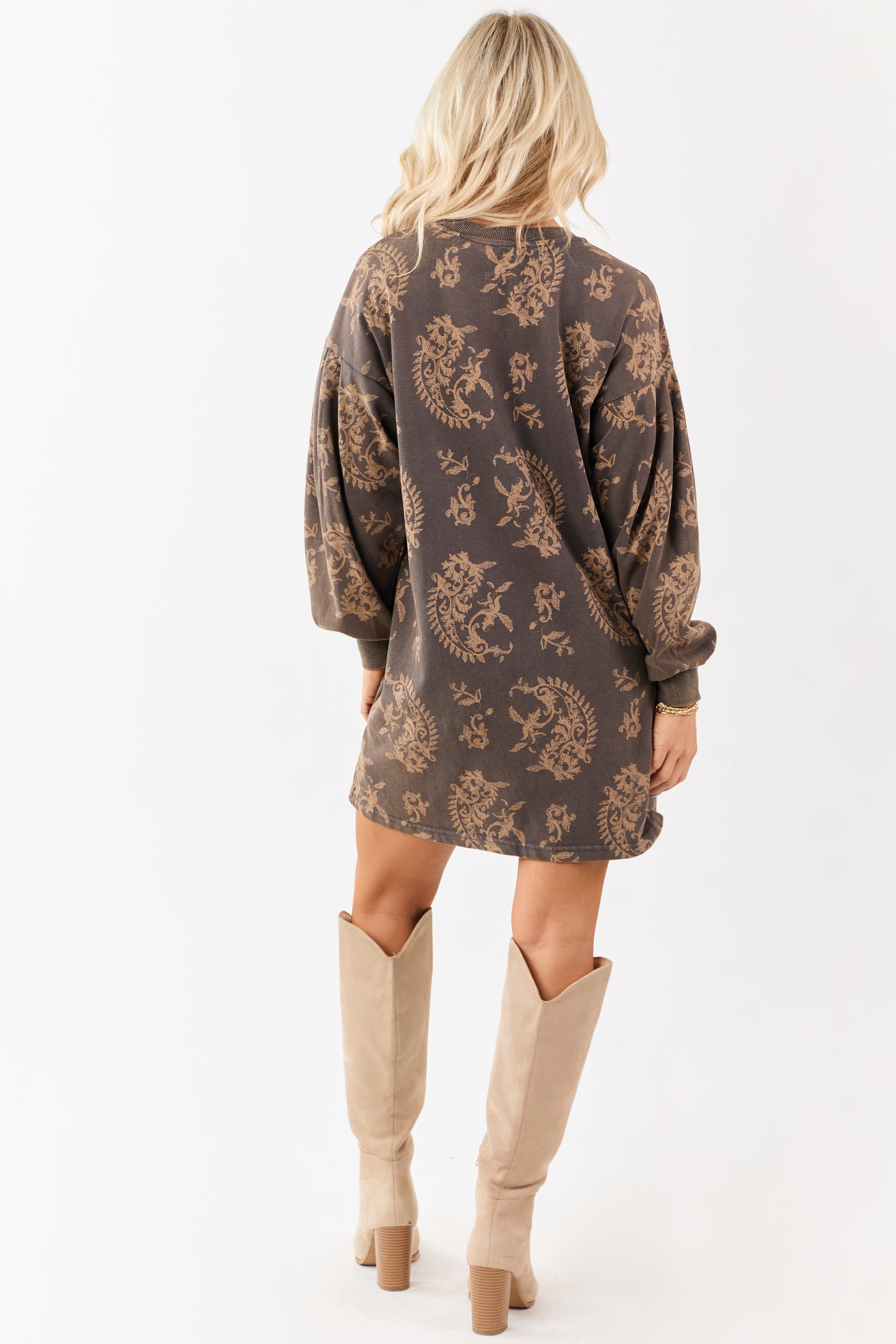Walnut Vintage Wash Paisley Print Mini Dress