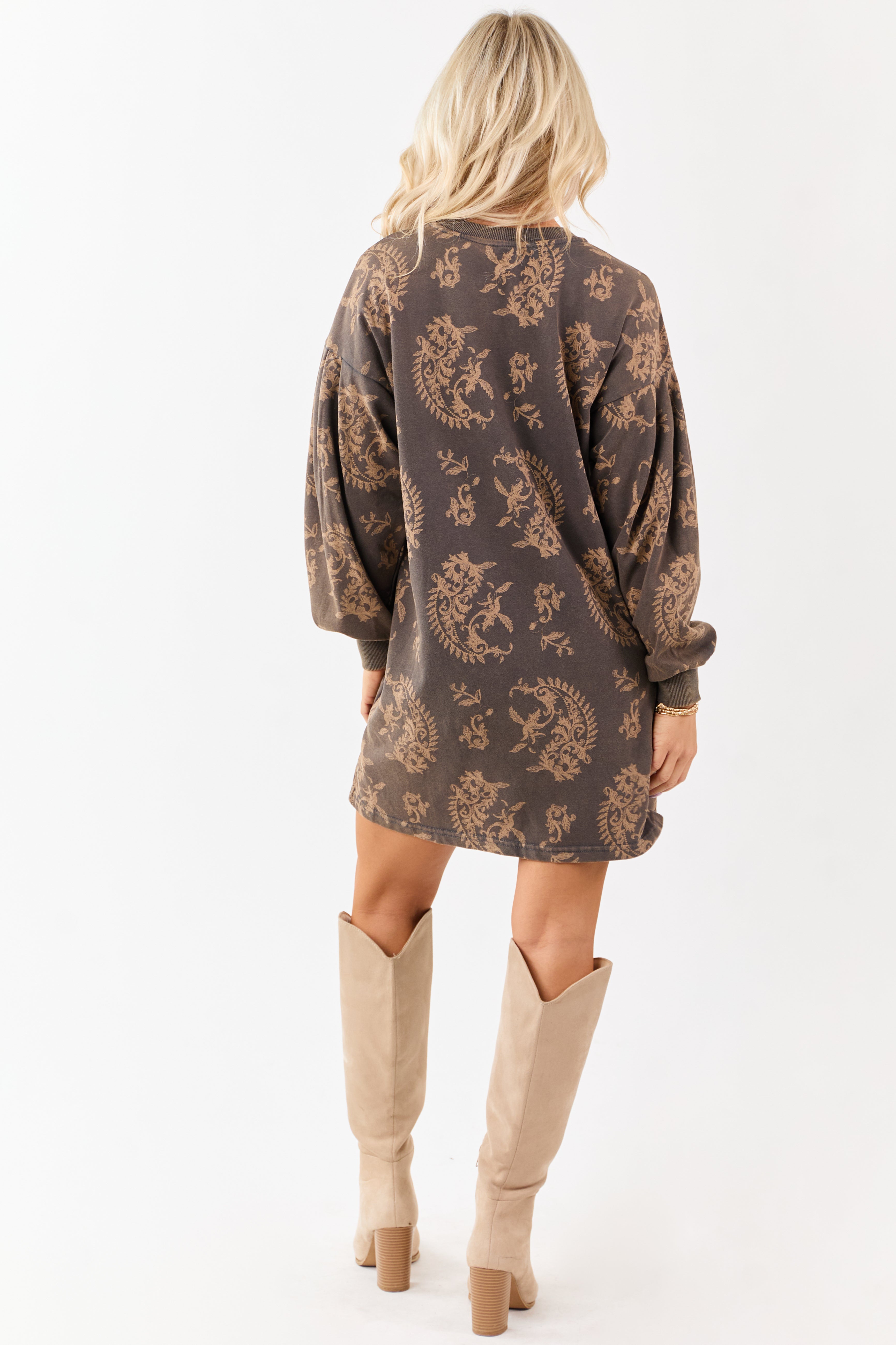 Walnut Vintage Wash Paisley Print Mini Dress