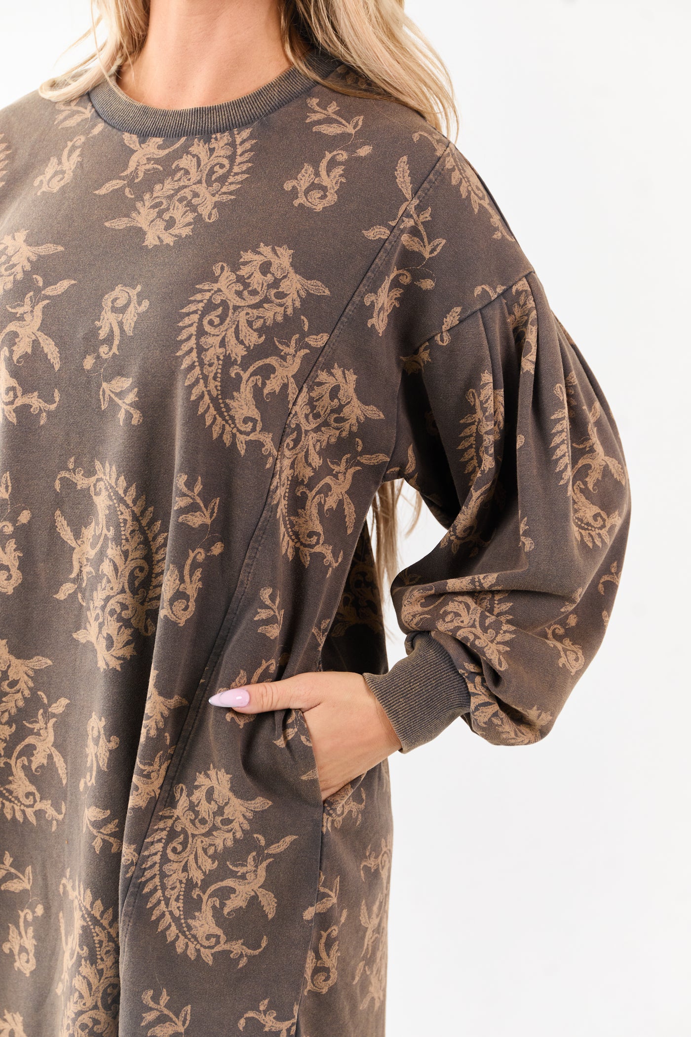 Walnut Vintage Wash Paisley Print Mini Dress