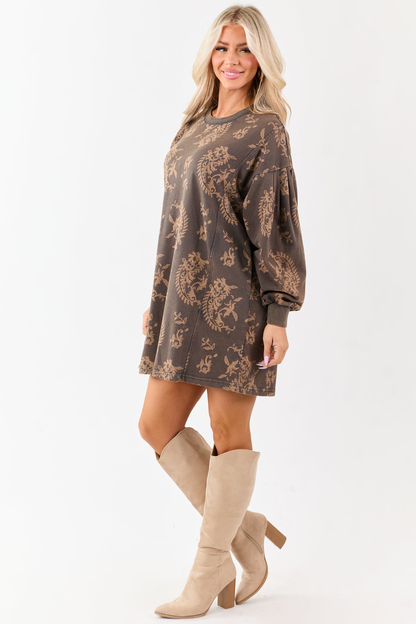 Walnut Vintage Wash Paisley Print Mini Dress