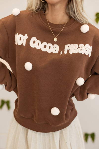 Walnut 'Hot Cocoa, Please' Pom Pom Sweatshirt