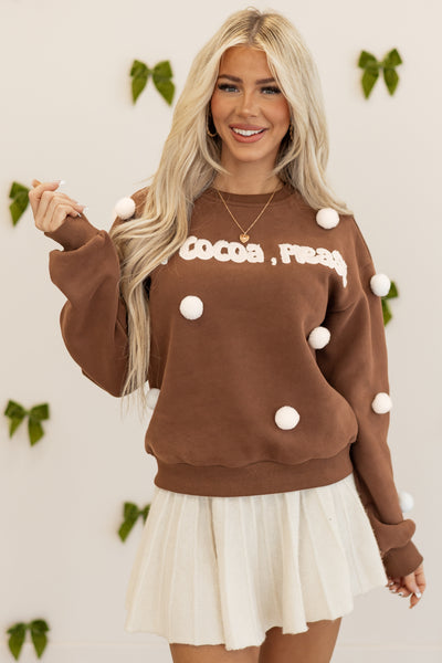 Walnut 'Hot Cocoa, Please' Pom Pom Sweatshirt