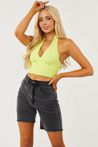 Polagram Washed Black Denim Frayed Bermuda Shorts