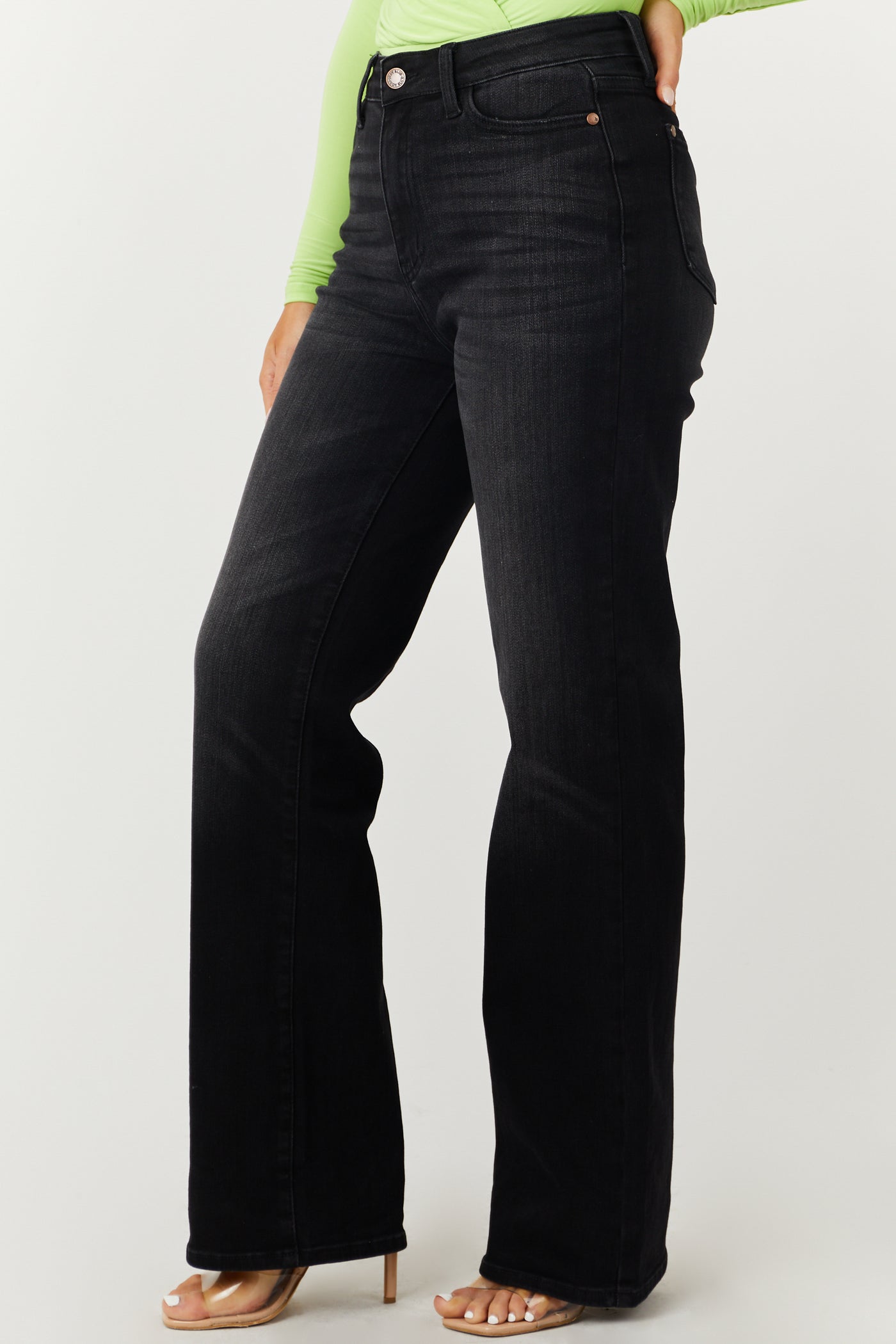 Washed Black High Rise Straight Leg Jeans