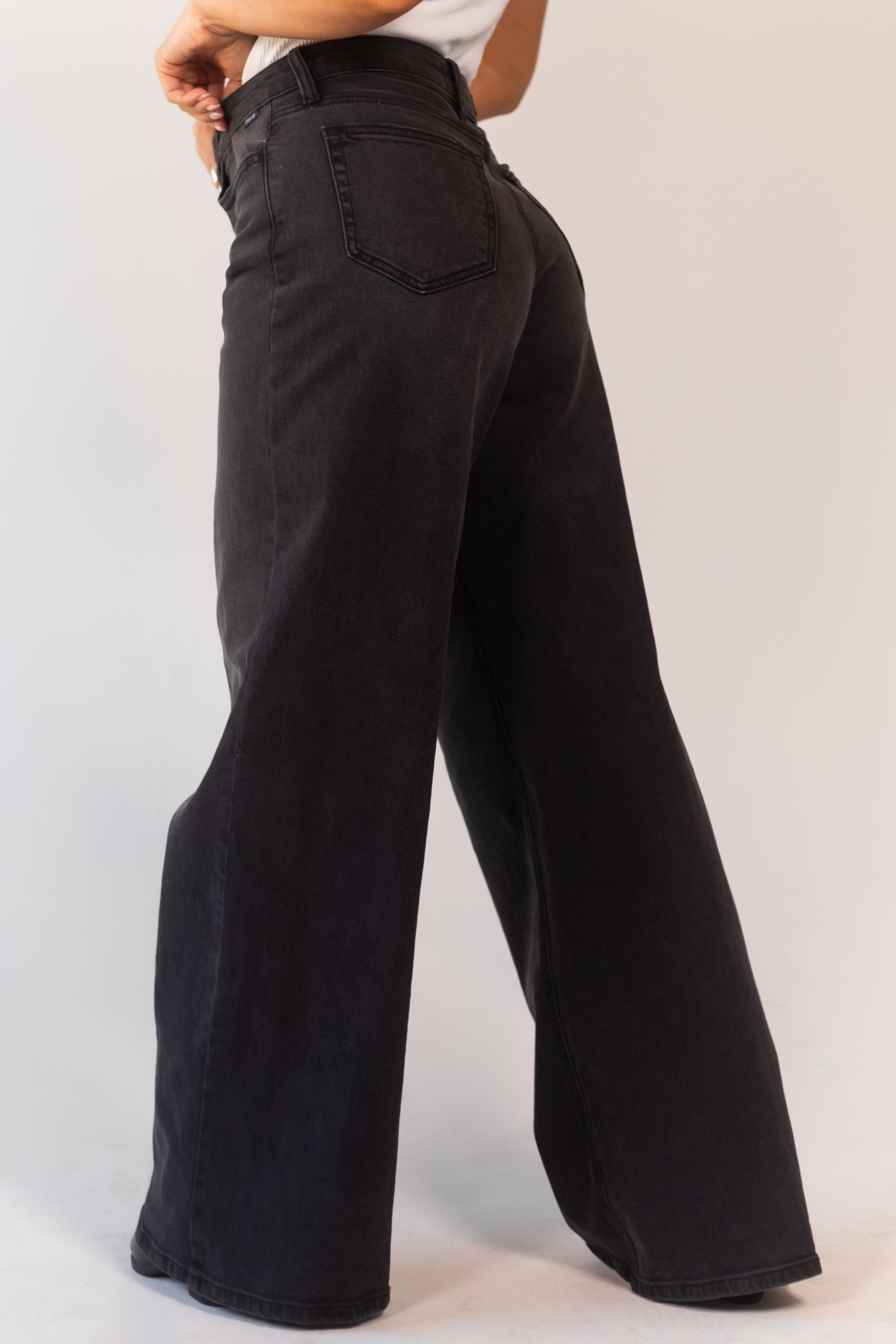 Washed Black Vintage Zipper Fly Wide Leg Jeans