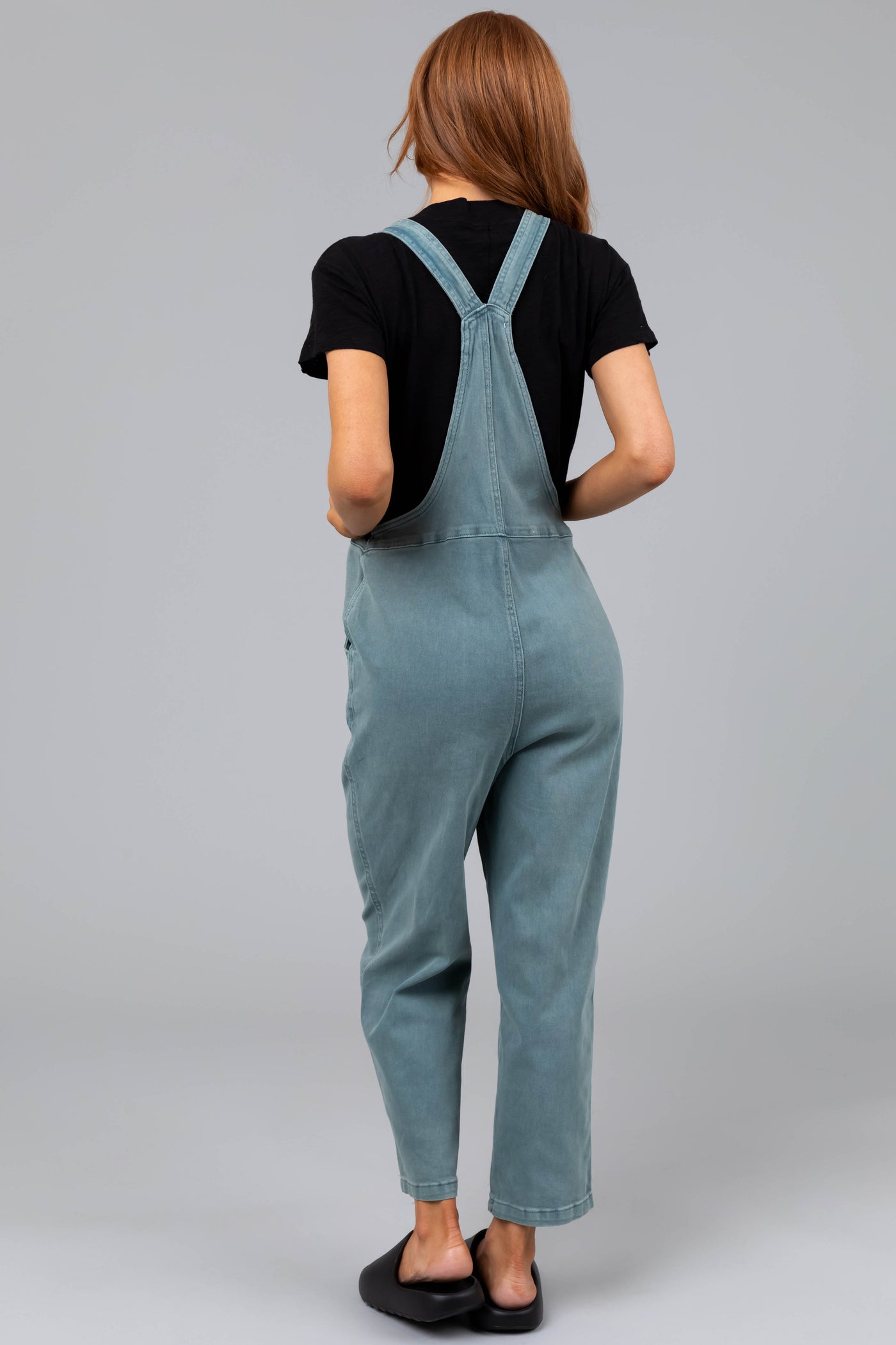 Washed Juniper Knot Strap Denim Overalls Lime Lush Boutique