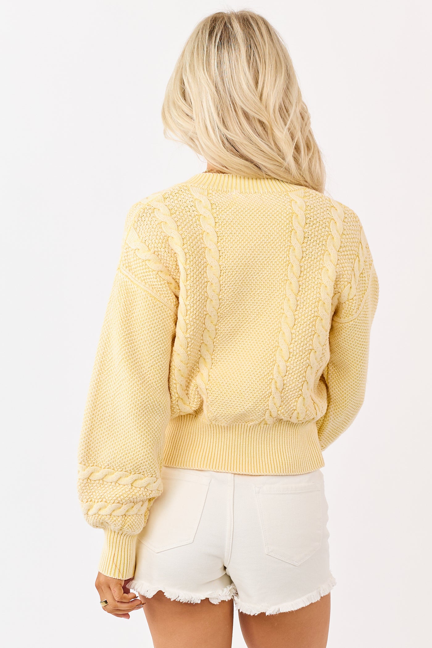 Washed Lemon Cotton Cable Knit Cardigan
