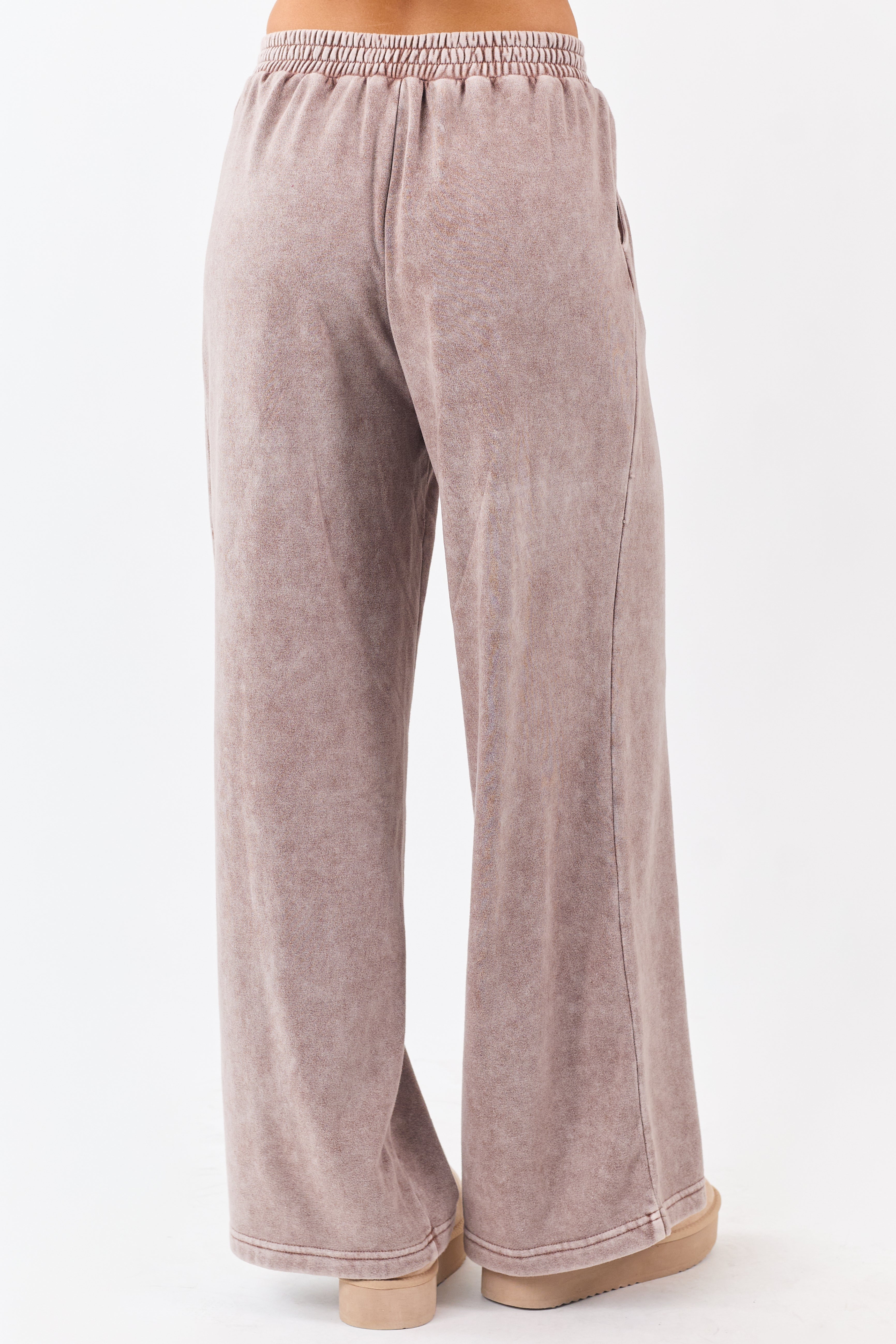 Washed Rose Taupe Wide Leg Sweatpants