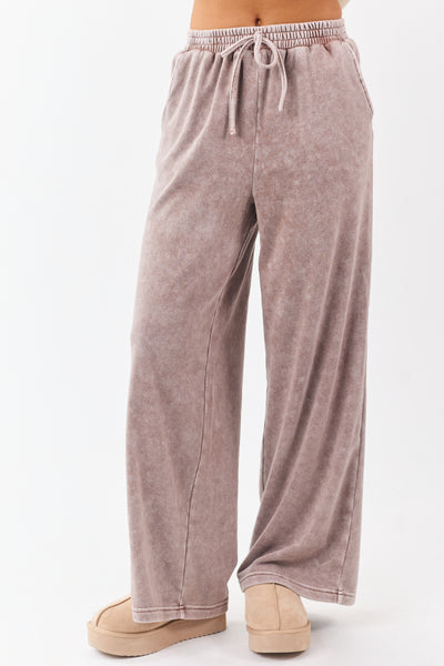 Washed Rose Taupe Wide Leg Sweatpants