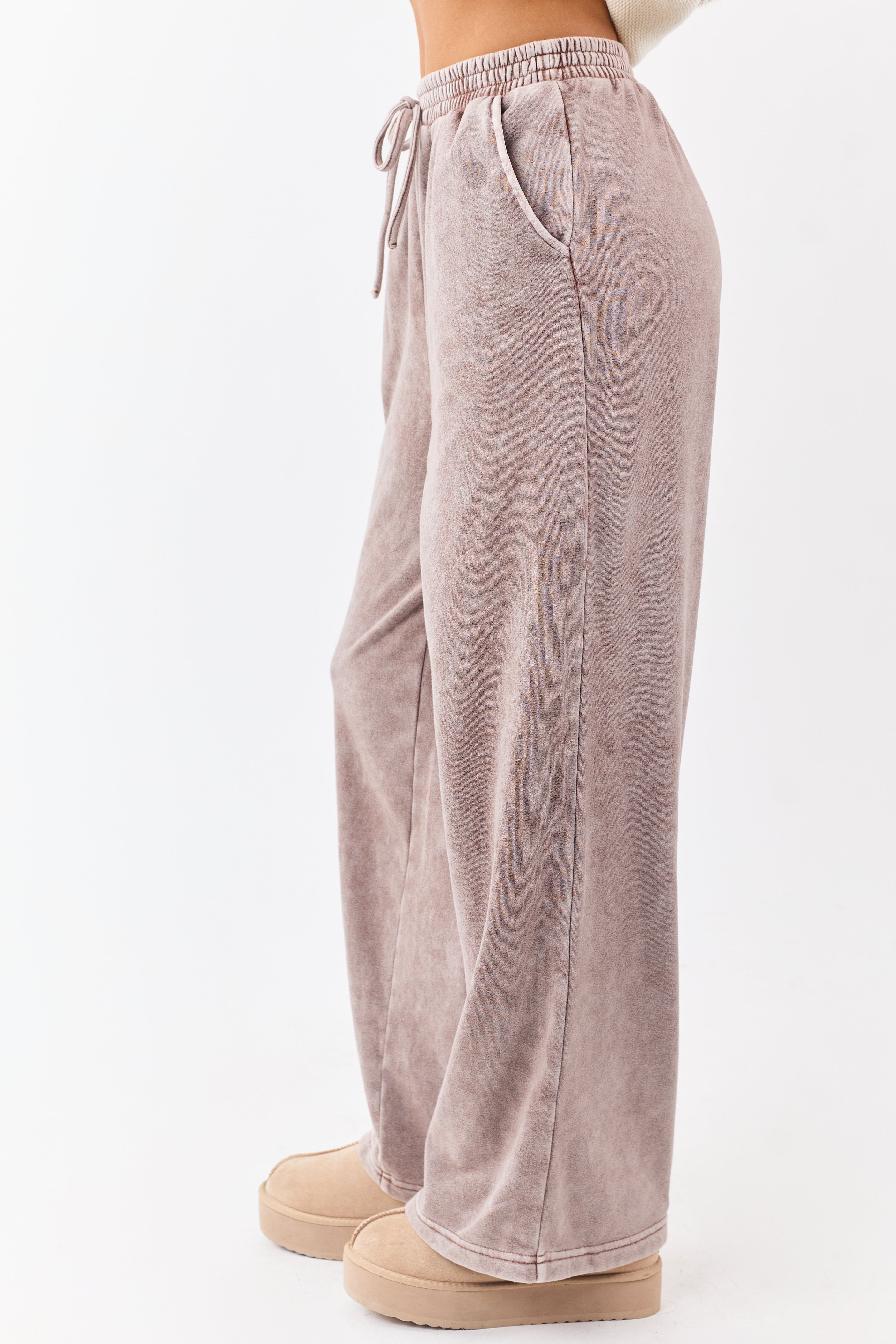 Washed Rose Taupe Wide Leg Sweatpants