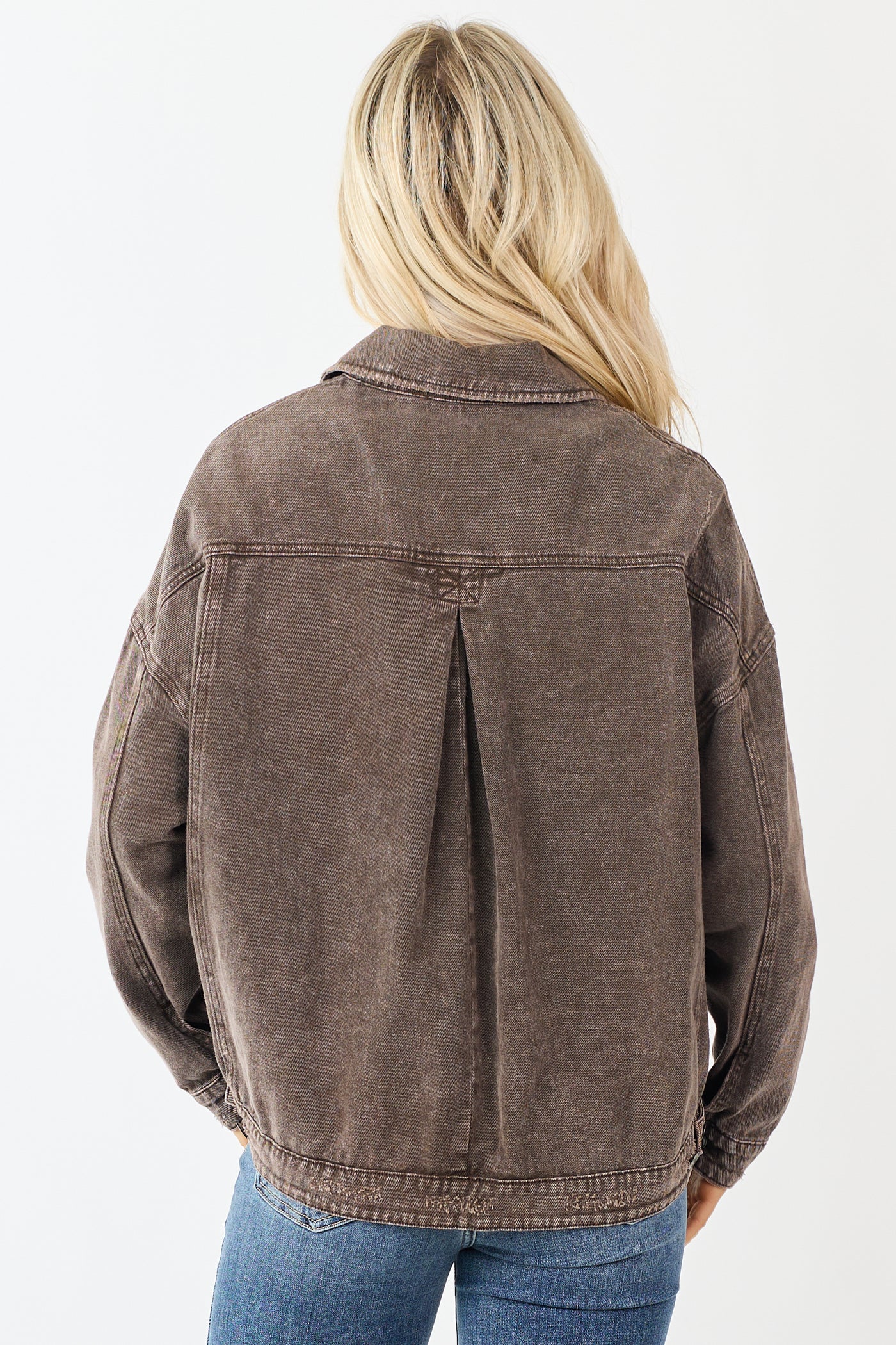 Washed Walnut Denim Lightly Distressed Shacket