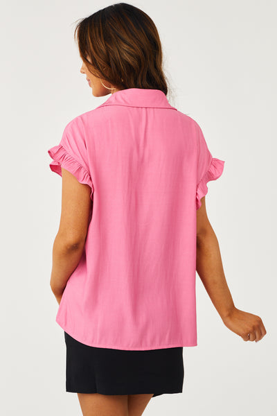 Watermelon Button Down Ruffle Sleeve Woven Top